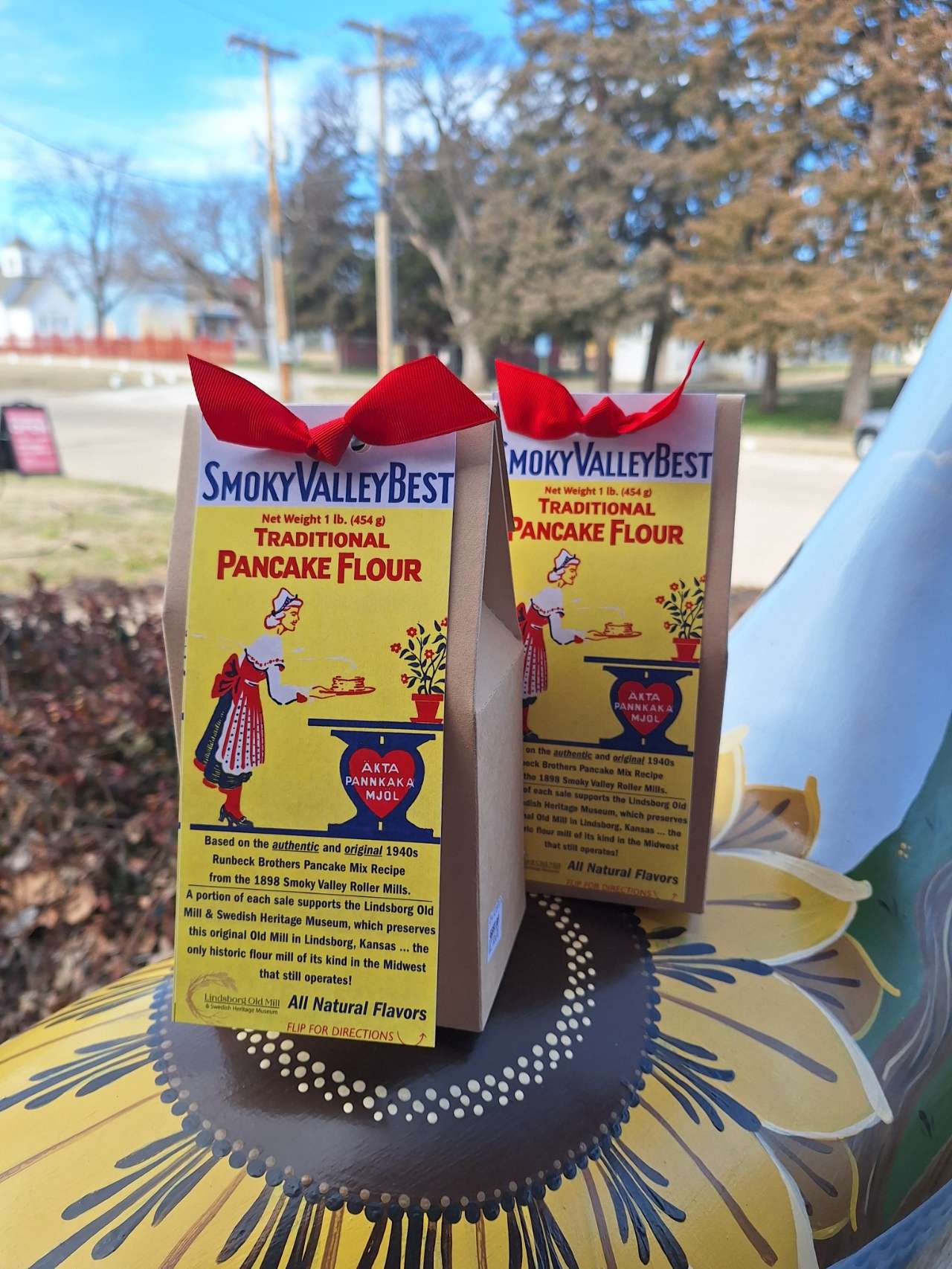 Vintage, 80-year old Smoky Valley Pancake recipe retail packaging. Courtesy of Lindsborg Old Mill &amp; Swedish Heritage Museum