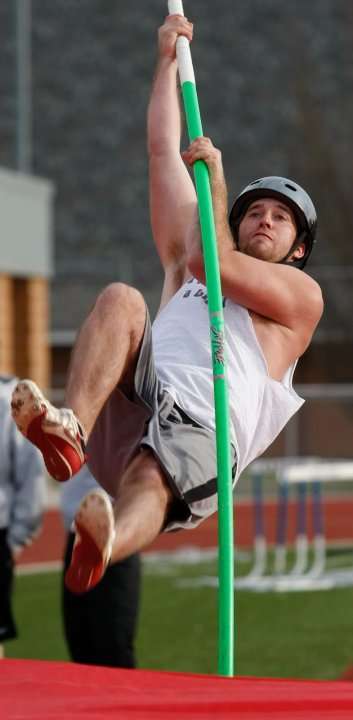 Chase Kear completing a pole vault a year and a half after his near-fatal injury at Hutchinson Community College. Courtesy photo