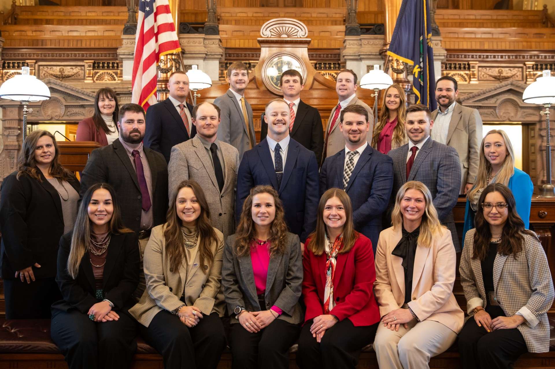 &nbsp;Pictured are (front row, L to R) Taylee Velasquez, Hugoton; Justine Johns, Minneapolis; <b>Adalaide Kline, Colby</b>; Baylee Shultz, Berryton; Teagan Sturdy-Milliken, Lyndon; Sierra Cargill, Medicine Lodge; (second row, L to R) Brooke Falk, Harveyville; Shane Flach, Manhattan; <b>Luke Kaiser, Grinnell</b>; Gatlin Clawson, Meade; <b>Nick Higgason, Olmitz</b>; <b>Jack Roenne, Great Bend</b>; Skye Schumaker, Pratt; (back row, L to R) MaKala Fitzsimmons, Cunningham; <b>Nick Nowak, Ellis; Quinton Porter, Hays</b>; James Brack, Moscow; Brady McComb, Pratt; <b>Hannah Grund, Wallace</b>; and Casey Giffing, Ulysses. Courtesy photo