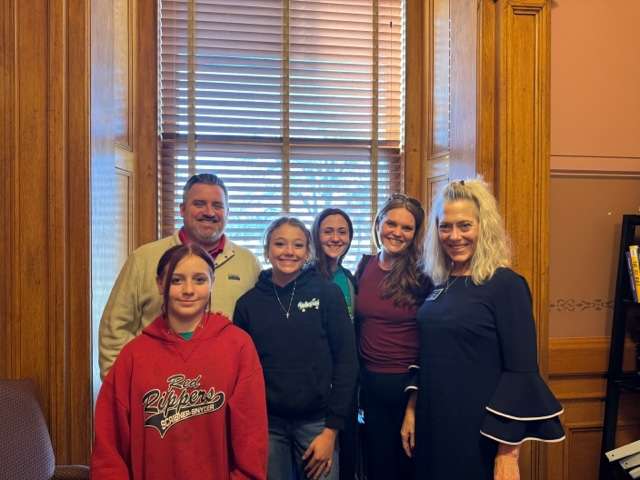 Barton County Youth Crew representatives meet with Kansas State Rep. Dr. Sherri Brantley, pictured at the far right, at a recent conference in Topeka. From left to right are Esmae Trimble, Tyler Morton, Mya Brewer, Braelyn Komarek and Nicci Henderson.