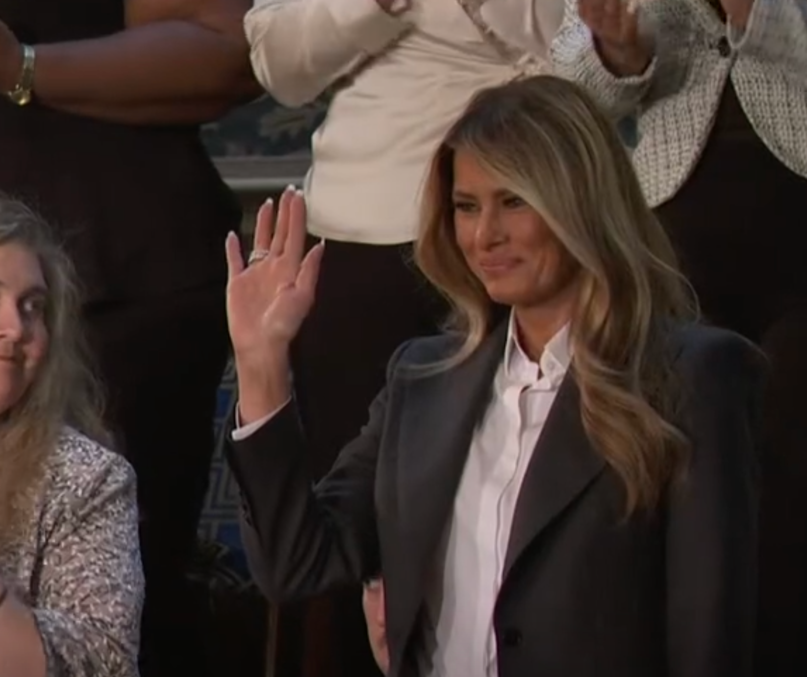 First Lady Melania Trump enters the House Chamber-image from White House video.
