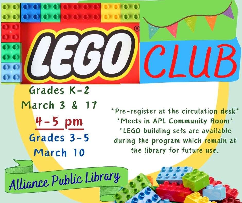 Lego Club, March 2026 (courtesy Alliance Public Library)