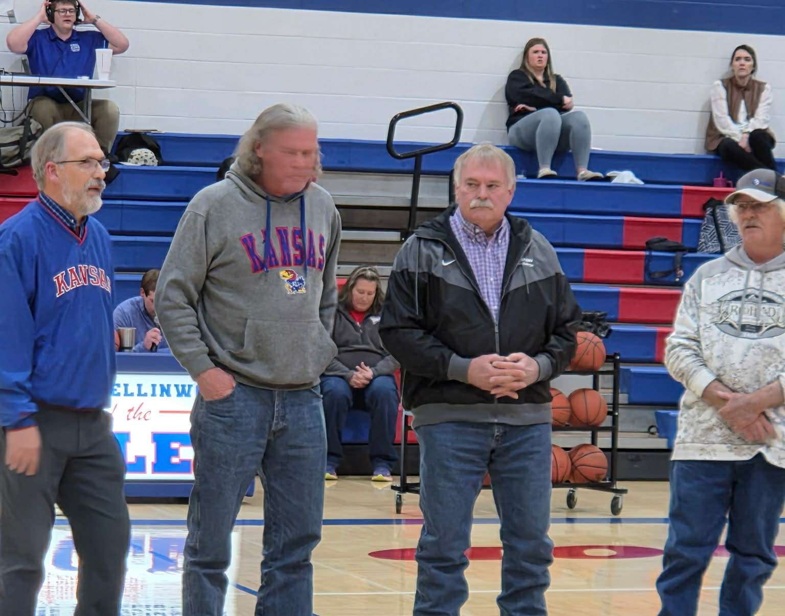 Members of the 1975-76 Ellinwood High School basketball team celebrated the 50-year anniversary of a fourth-place finish at state during last Friday's regular-season finale at the school