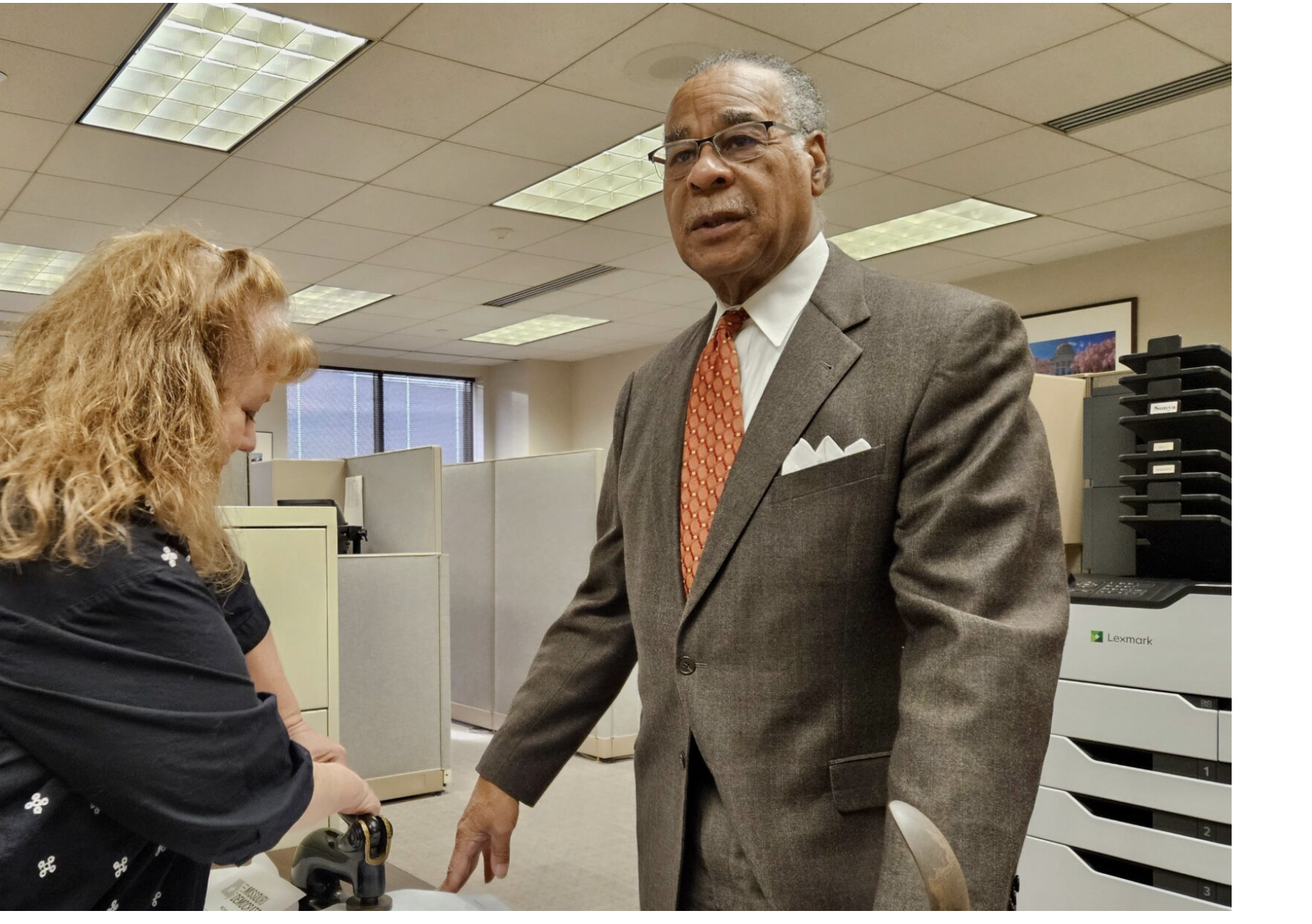  U.S. Rep. Emanuel Cleaver, D-Kansas City, filing for re-election Tuesday in the 5th Congressional District. The district is at the center of a fight over a gerrymandered map intended to flip the district to Republicans (Rudi Keller/Missouri Independent).