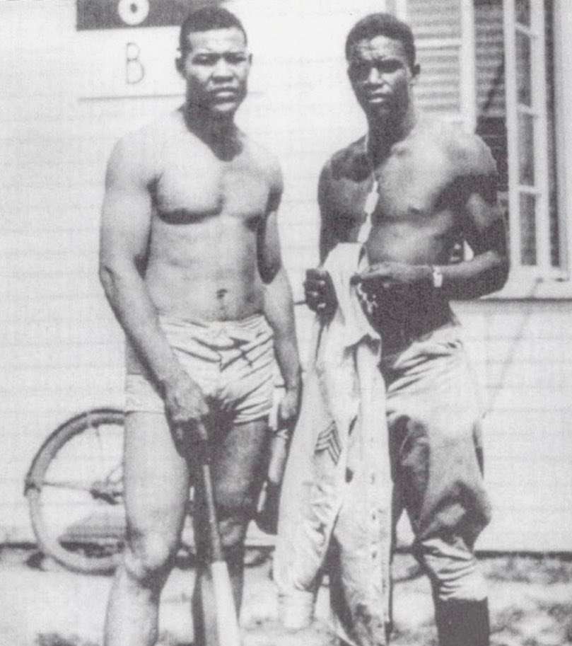 Pictured: Joe Louis and Jackie Robinson while they were stationed at Fort Riley together. 