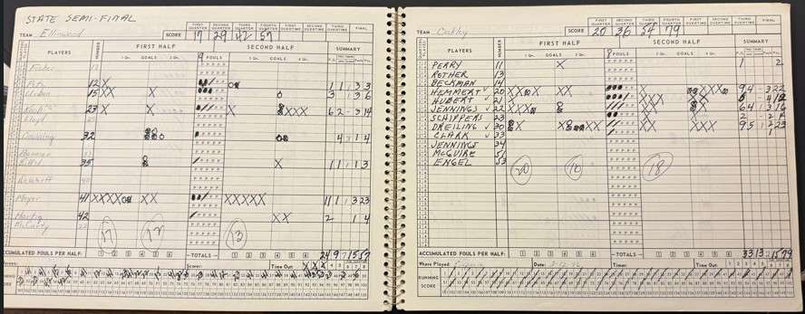 The Class 2A state semifinal score book, courtesy of Rich Meyer.