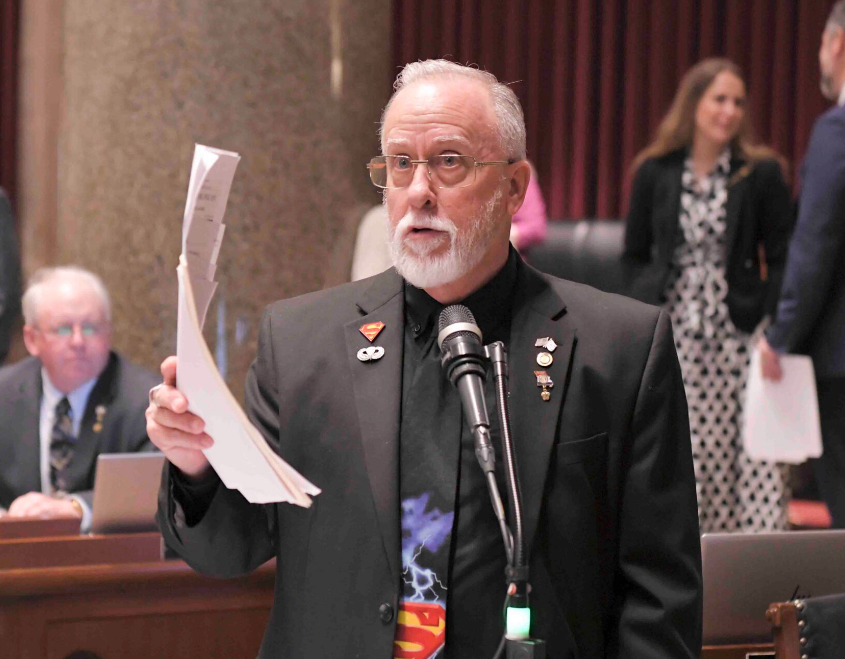  The Missouri House on Thursday passed a bill sponsored by state Rep. Brian Seitz, a Branson Republican, that would remove a sunset on the state's law barring transgender athletes from competing according to their gender identity. He is showing speaking a March 2025 House debate (Tim Bommel/Missouri House Communications).