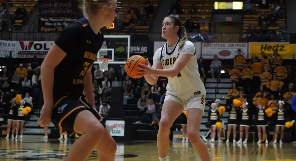 Fort Hays State's Kaitlin Schumann (34) attempts a 3-point shot in the second half of an MIAA basketball game against Nebraska-Kearney on Thursday, February 26, 2026 in Hays, Kan. (FHSU Athletics photo/Gillian Lynch)