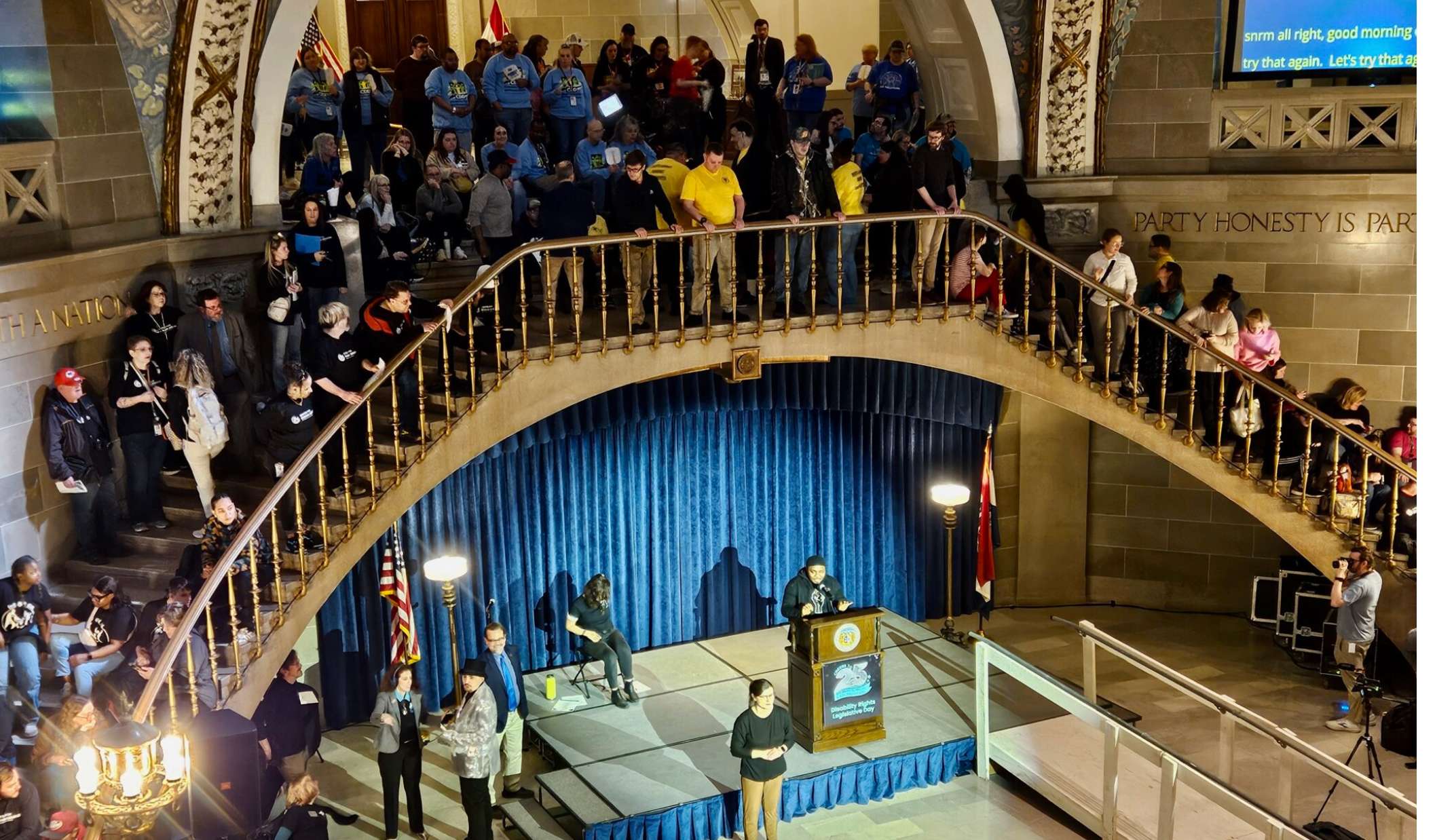  About 1,200 people attended Missouri's 25th annual Disability Rights Legislative Day, with hundreds on Wednesday packing into the Capitol rotunda for a rally (Rudi Keller/Missouri Independent).