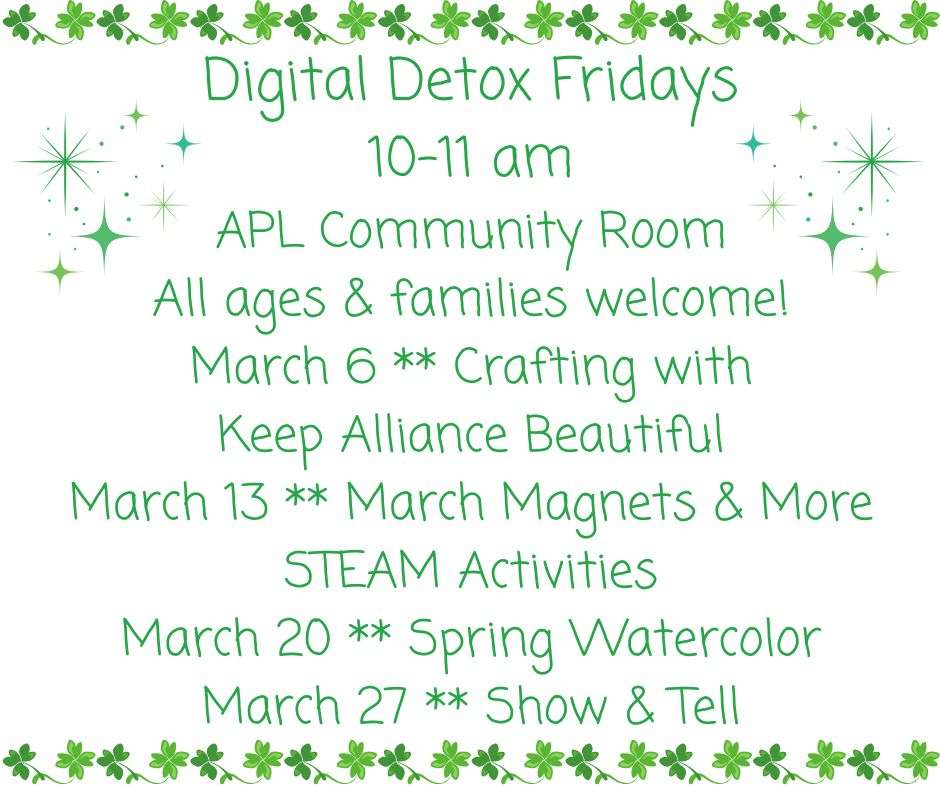 Digital Detox Fridays (courtesy Alliance Public Library)