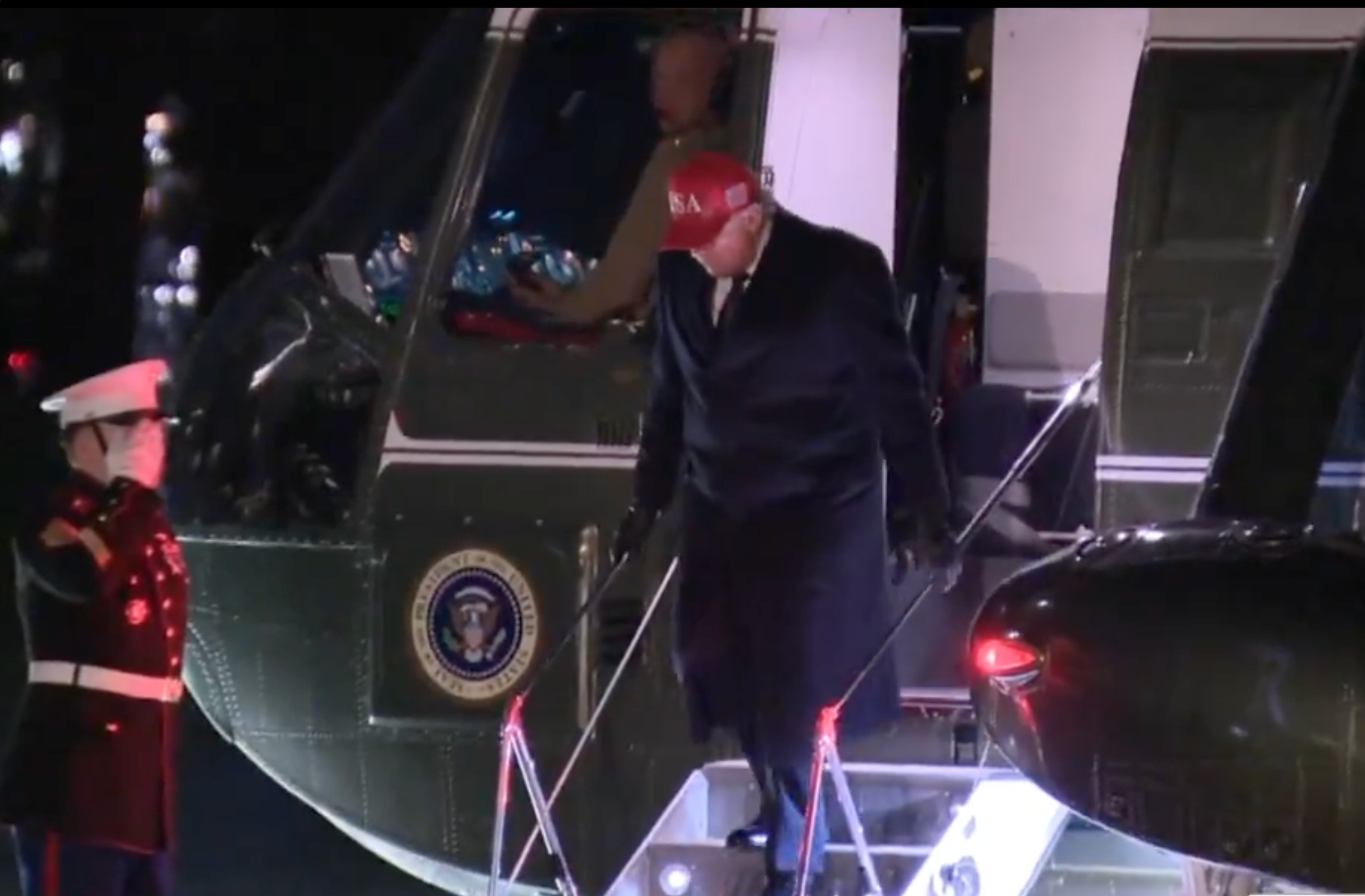 President Trump returned to the White House late Sunday-image courtesy CSPAN