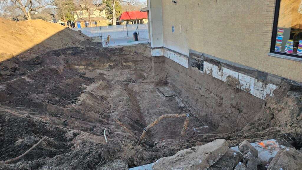 The area of the basement wall where the new emergency exit will be cut. (Photo courtesy Hutchinson Public Library)