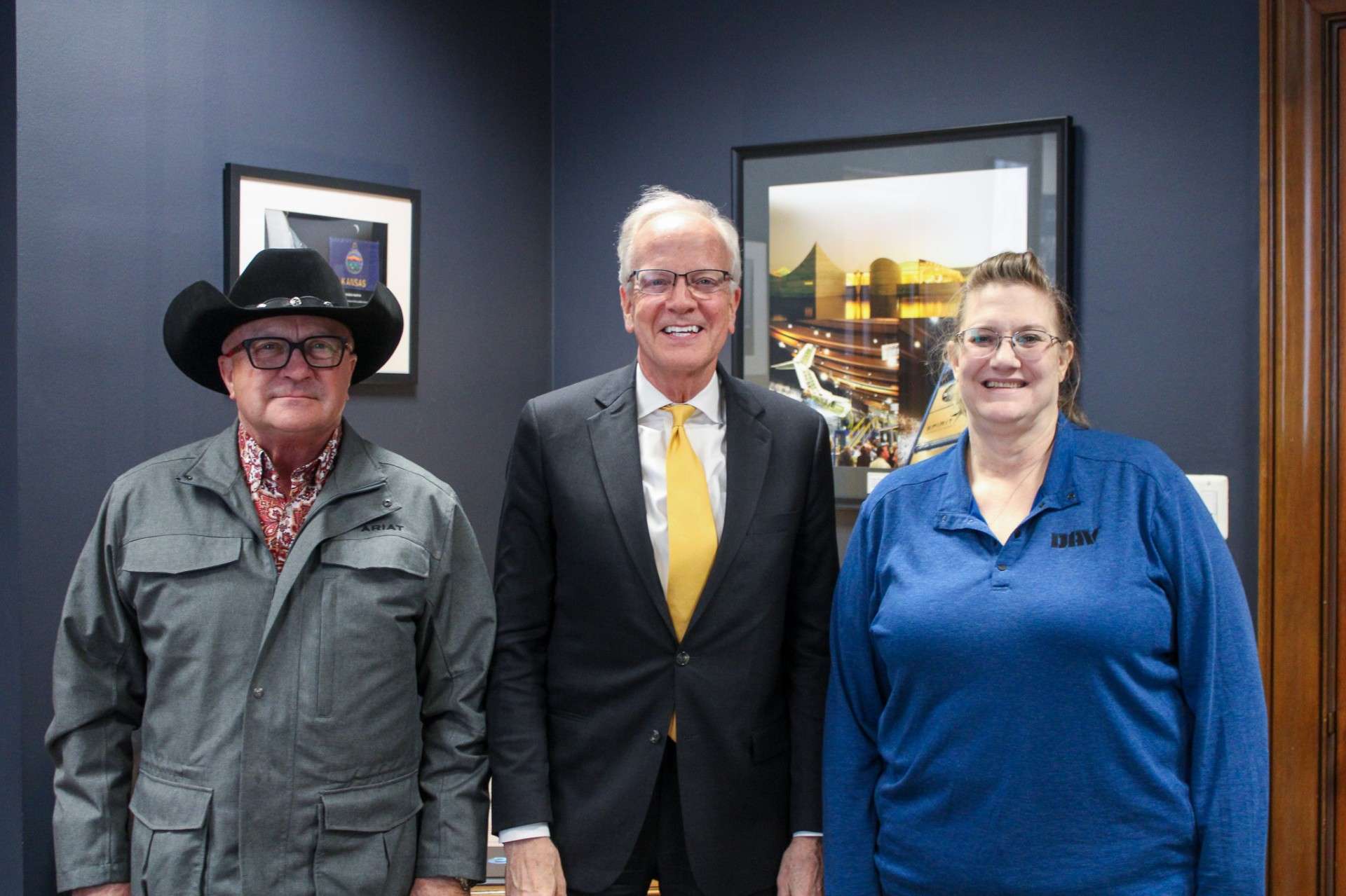 U.S. Senator Jerry Moran (R-Kan.) meets with Richard Fisher of Salina, the Kansas Disabled American Veterans (DAV) Department Commander, and Carla Robbins of Wichita, DAV Treasurer. Courtesy photo of Senator Moran's office