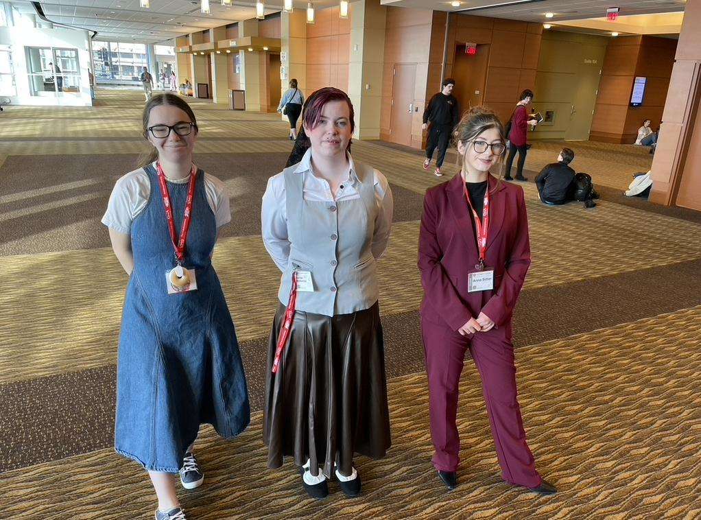 (From Left) Barton Theatre Students Rose Clement, Jordan McKenzie, and Anna Bitter pose for a photo at the American College Theatre Festival in Rochester, Minn.