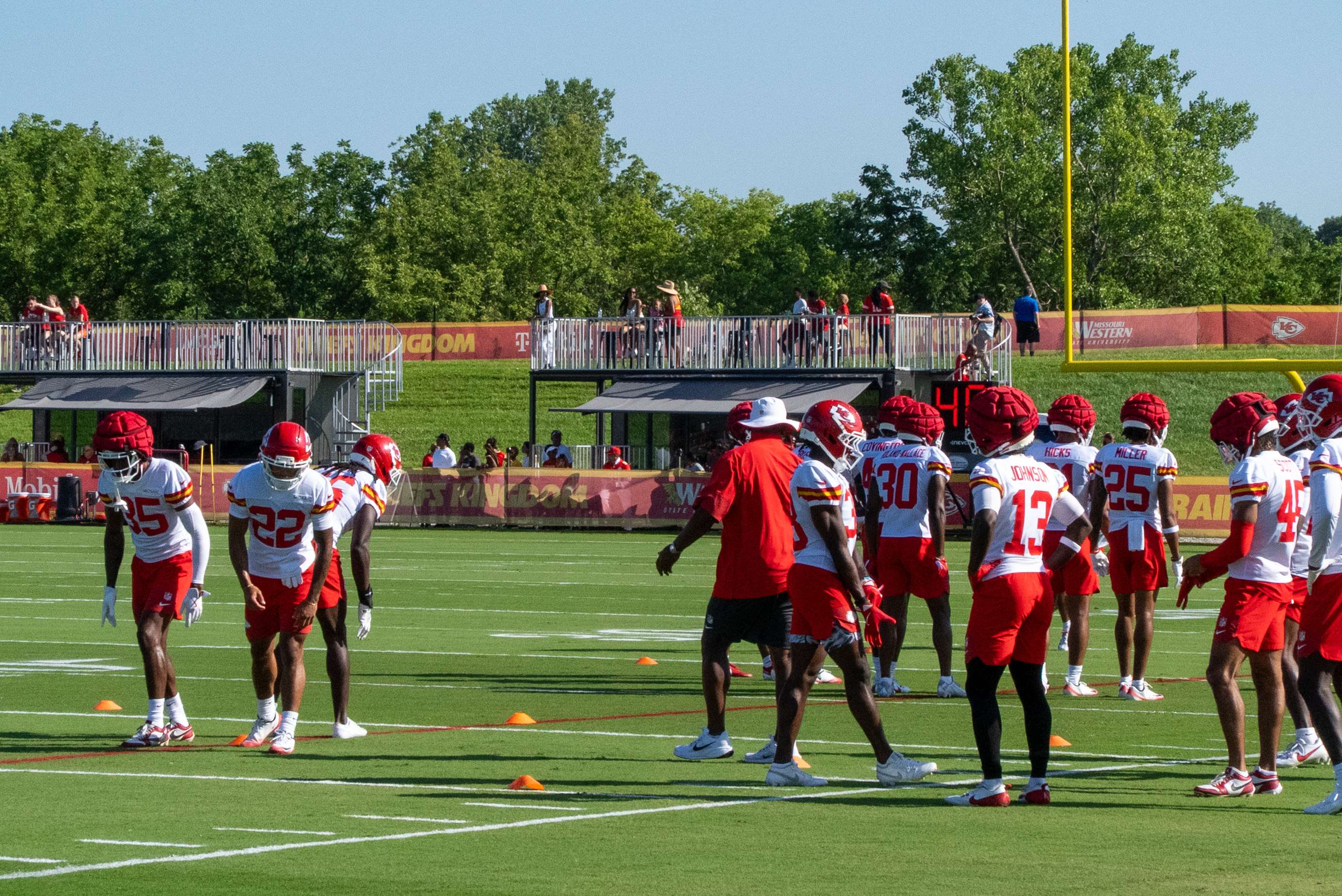 Trent McDuffie participates in a drill during Chiefs Training Camp on the Missouri Western State University campus/ Photo by Justin Peacock