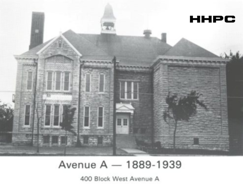 Avenue A Grade School - 400 Block West Avenue A  - 1889-1939. Courtesy of the Conard-Harmon Collection.