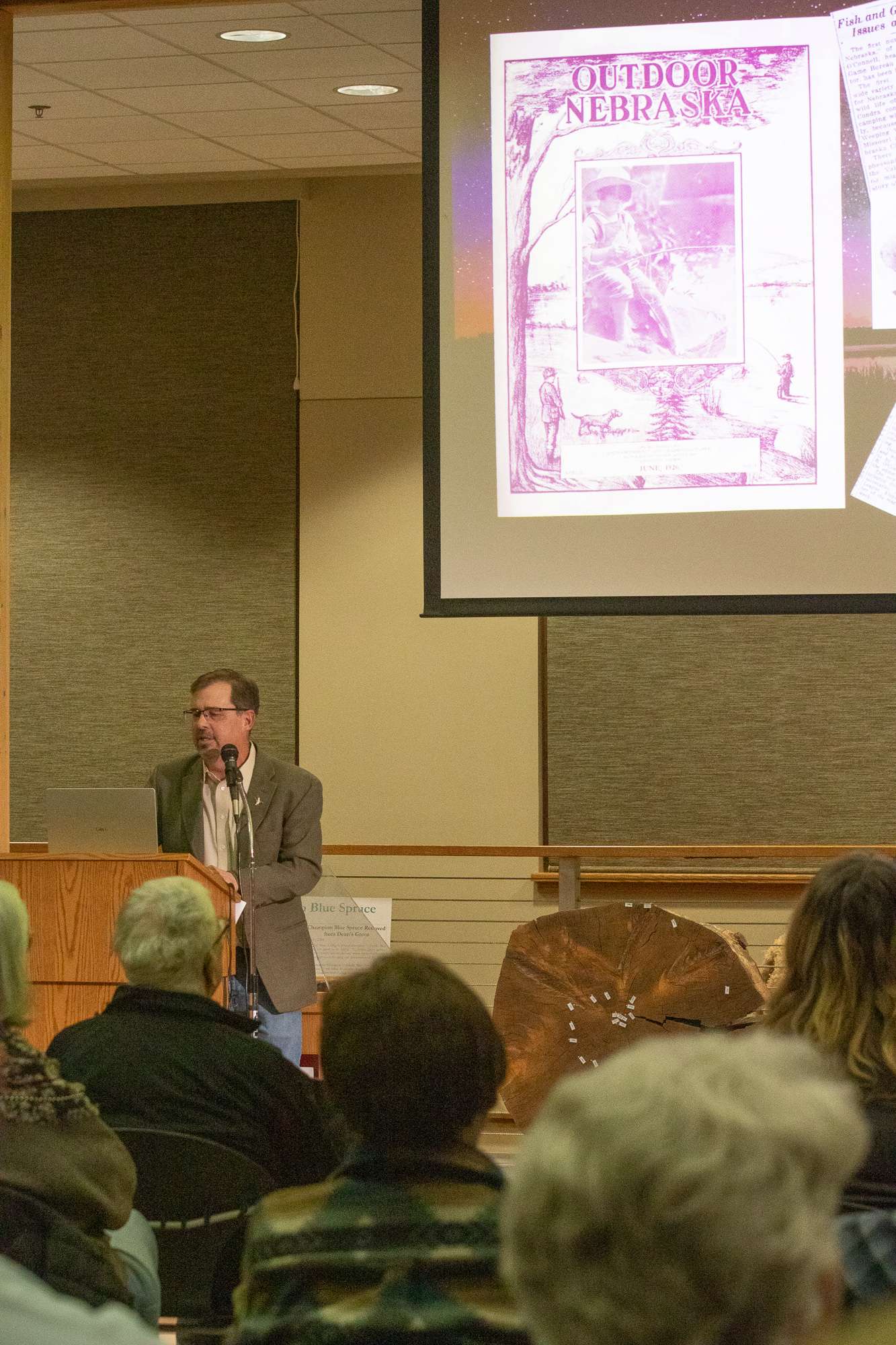 Justin Haag, Regional Editor for NebraskaLand and CSC alum, speaks during the Graves Lecture Series in the Sandoz Center Feb. 24, 2026. (Photo by Tena L. Cook/Chadron State College)