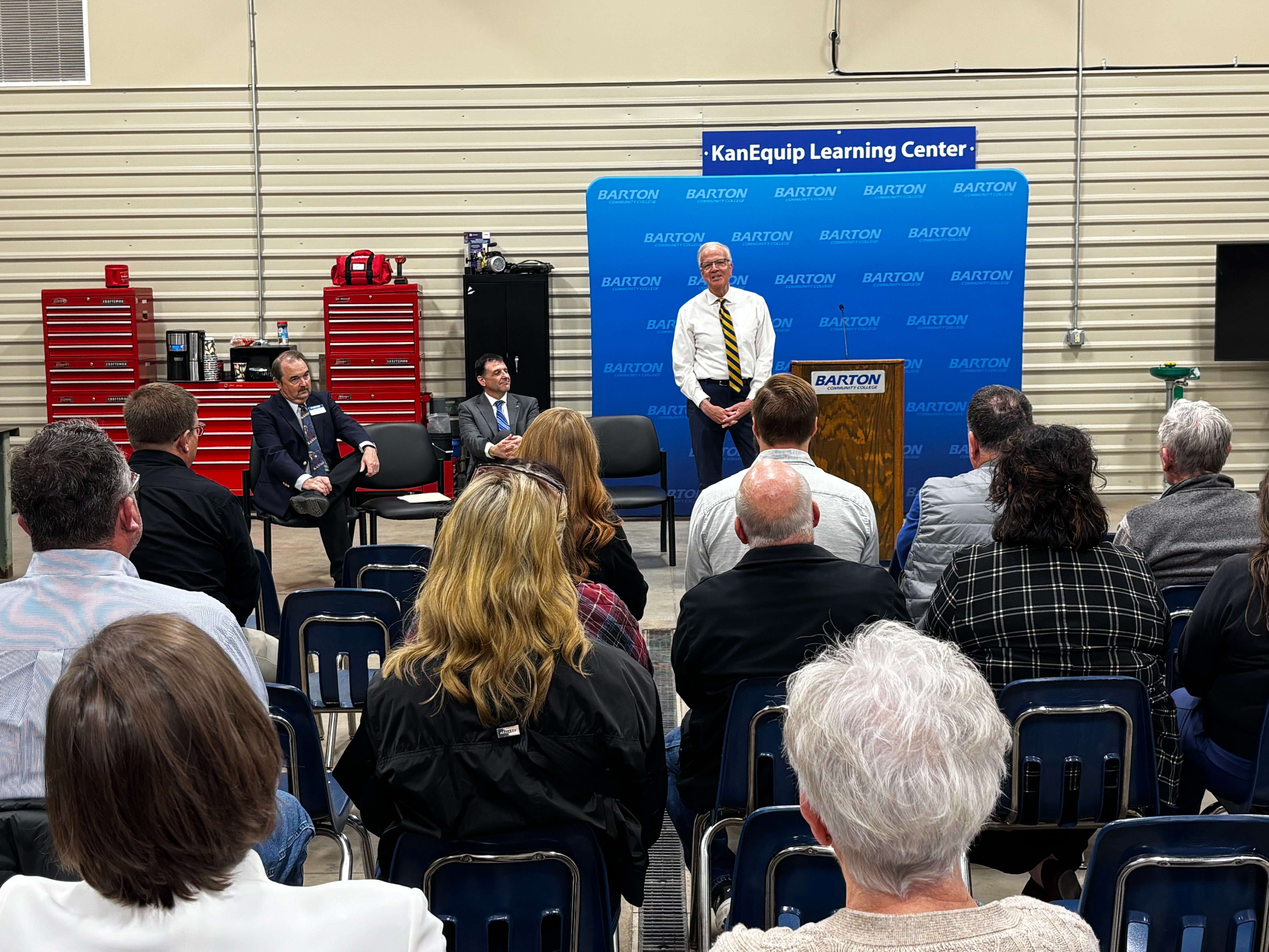 Sen. Jerry Moran speaks at the KanEquip Learning Center during a Thursday stop at Barton Community College. (photos courtesy of Sen. Moran's office)