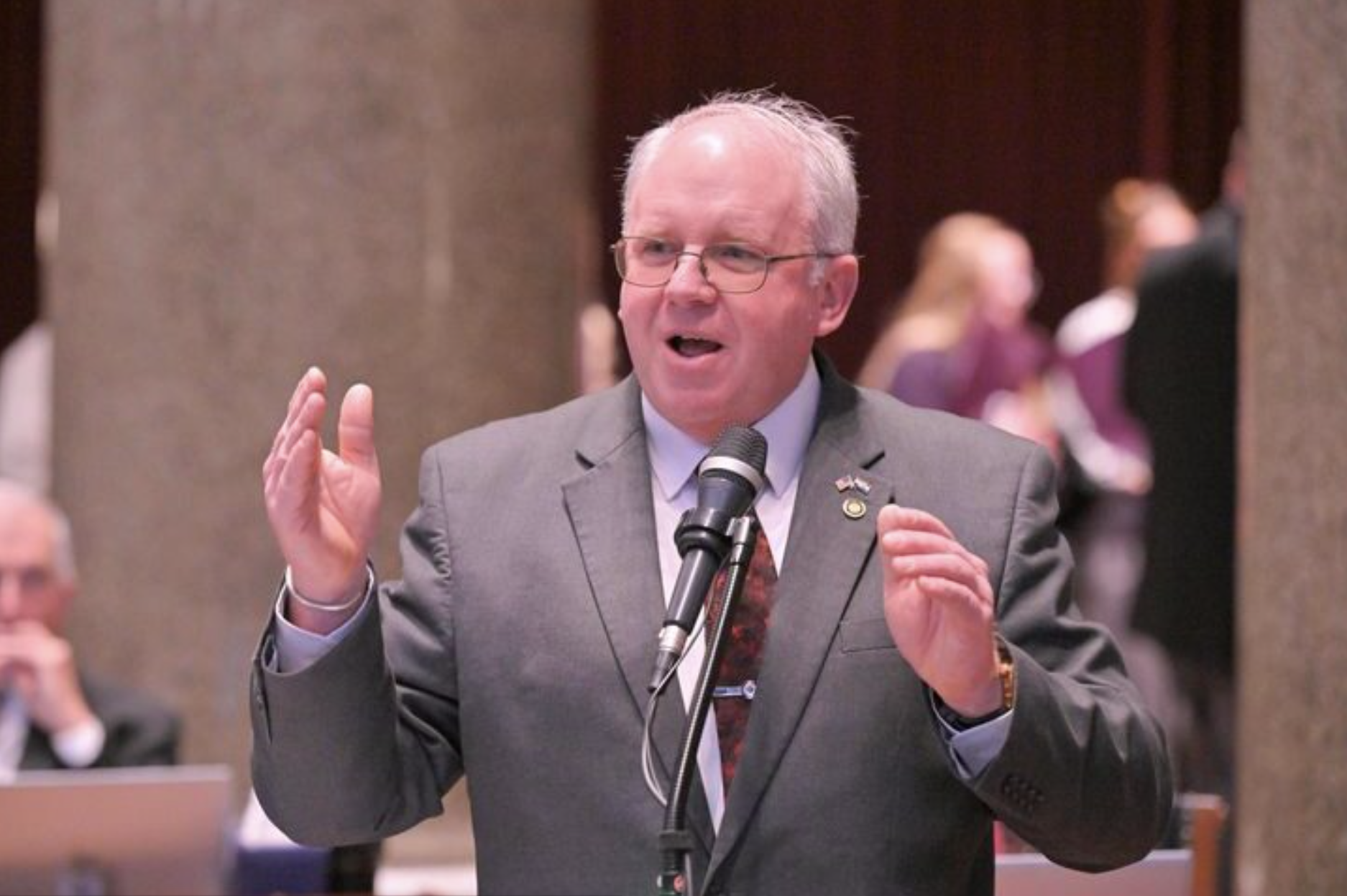  State Rep. Tim Taylor, a Republican from Bunceton, speaks during Missouri House debate on Feb. 12 (Tim Bommel/Missouri House Communications).