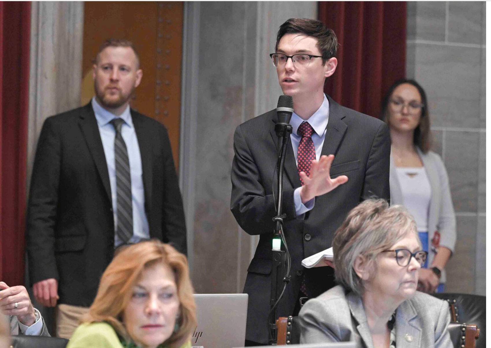 House Budget Committee Chairman Dirk Deaton, a Seneca Republican, speaks during budget debate in 2025. (Tim Bommel/Missouri House Communications)