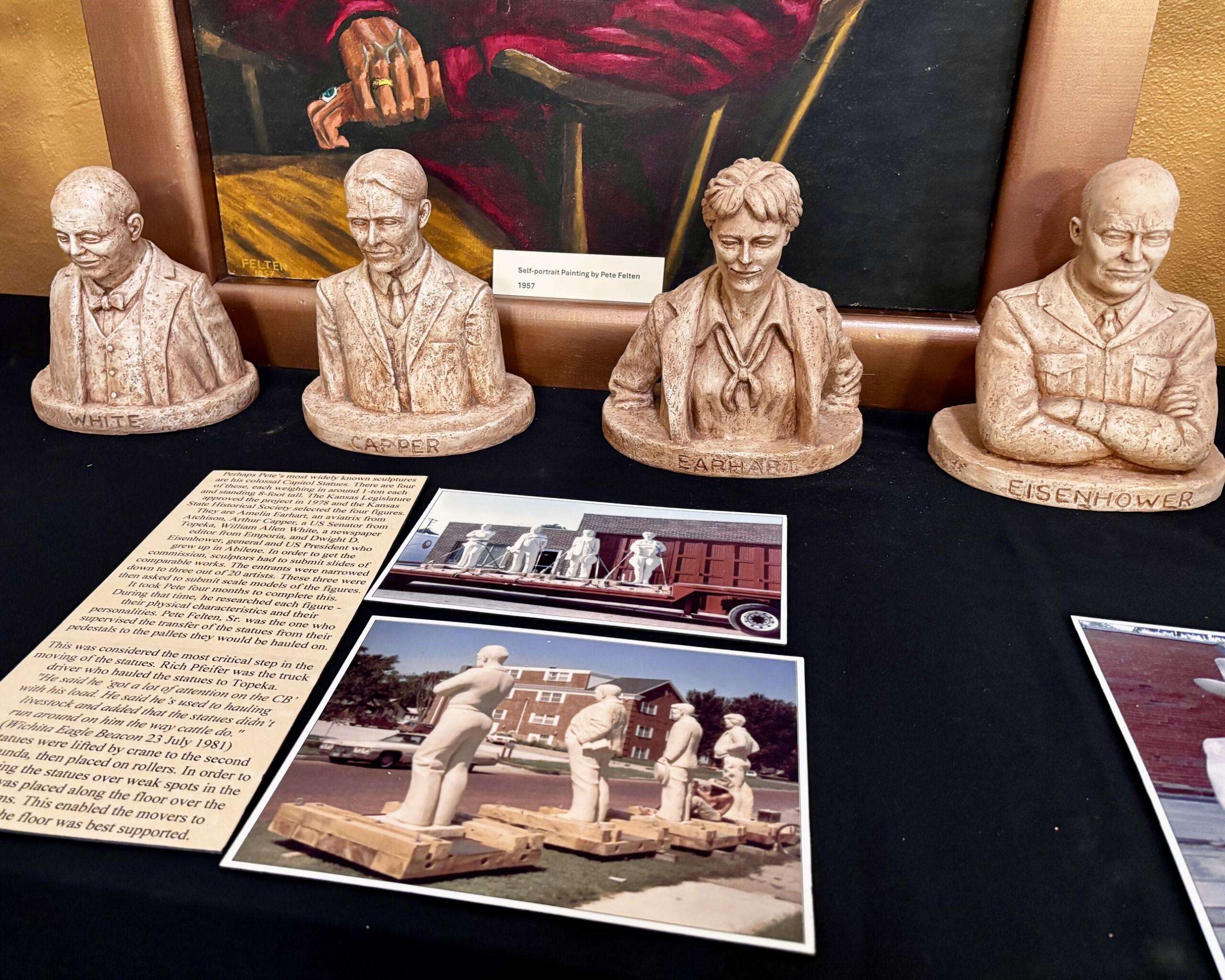 Four small-sized statues of his well-known 2,000-pound statues of&nbsp;William Allen White,&nbsp;Arthur Capper,&nbsp;Amelia Earhart and&nbsp;Dwight Eisenhower at Topeka. Photo by Tony Guerrero/Hays Post