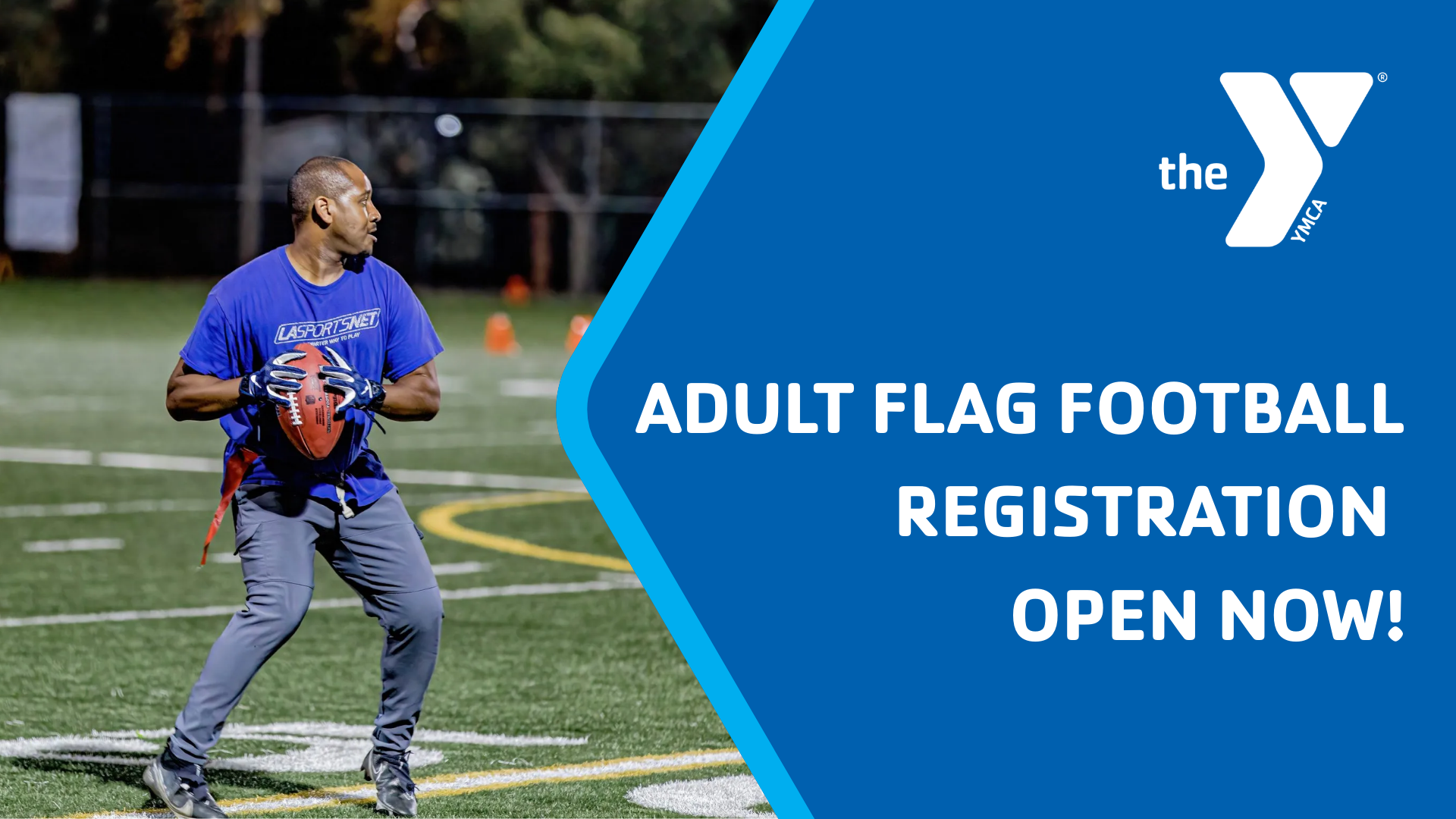 Adult Flag Football registration available now at Salina Family YMCA
