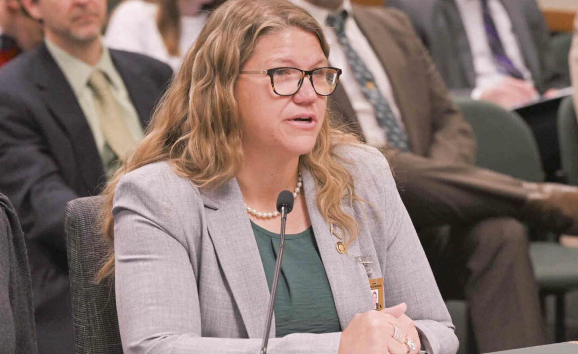  State Rep. Cecelie Williams, a Republican from Dittmer, testifies before a House committee during the 2025 legislative session. (Tim Bommel/Missouri House Communications).