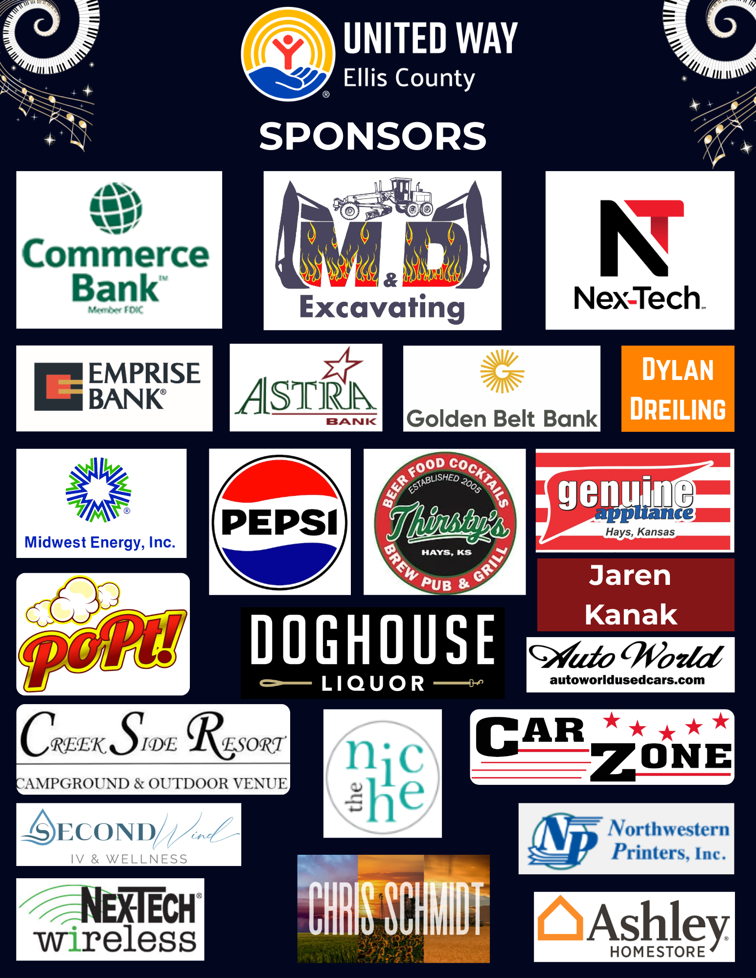 Sponsors for United Way of Ellis County Dueling Pianos 2026
