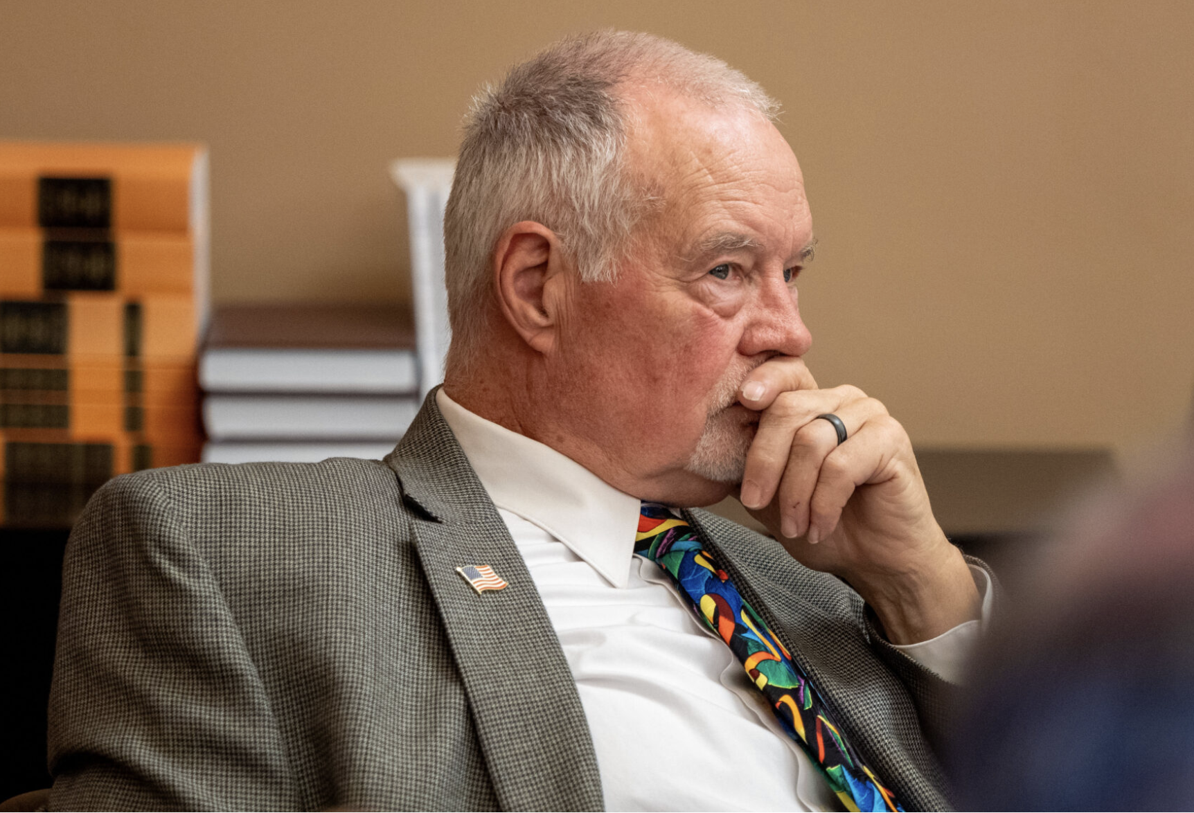  Sen. Mike Murphy, a Republican from Sylvia, pitched the "Kansas property tax freedom act of 2026” as a remedy for rising property taxes across the state. He appears here on Feb. 2, 2026, at a committee hearing in Topeka, Kansas. (Photo by Sherman Smith/Kansas Reflector)