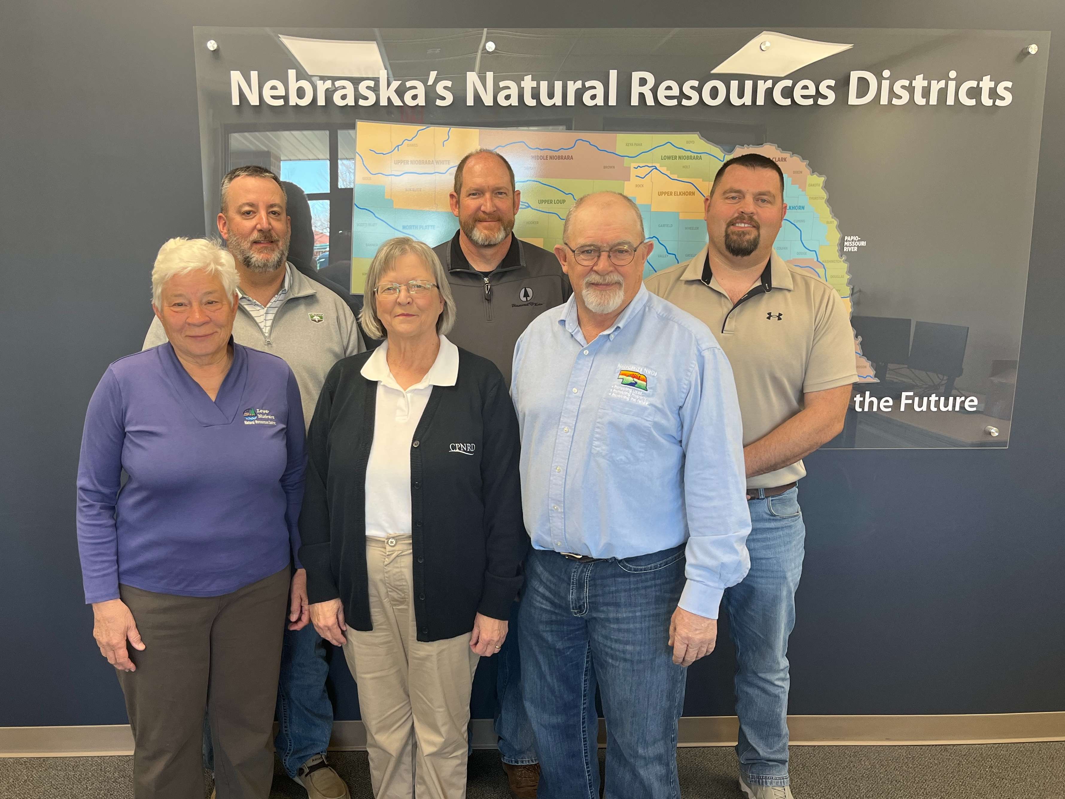 The Nebraska Association of Resources Districts (NARD) Board of Directors elected new officers during their board meeting March 9, 2026. From left, Deb Hansen, Lower Niobrara NRD; Ryan Reuter, North Platte NRD; Deb VanMatre, Central Platte NRD; Paul Bethune, Upper Big Blue NRD; Martin Graff, Middle Niobrara NRD; and Mason Hoffman, Little Blue NRD.
