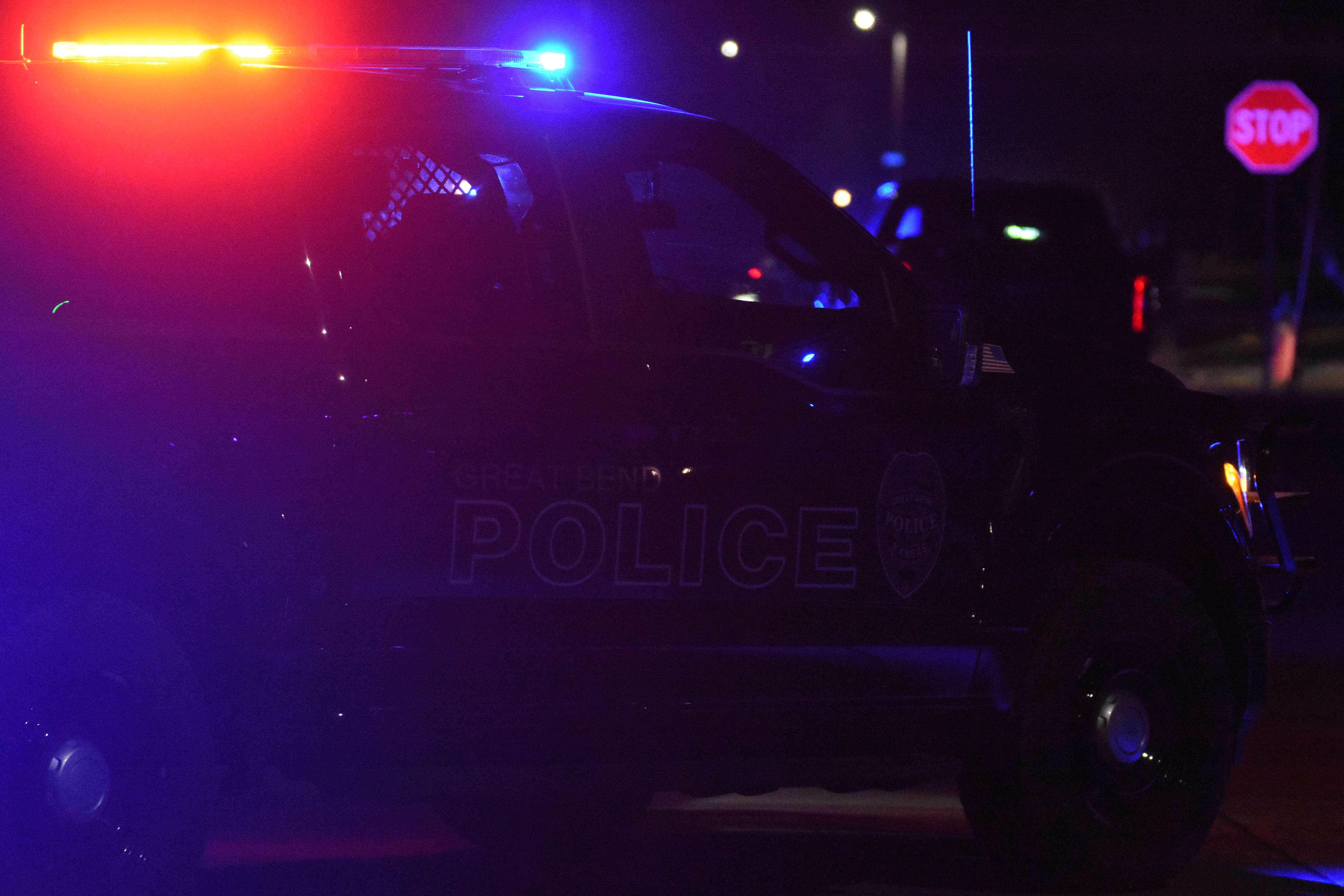Law enforcement officers with the Great Bend Police Department and Barton County Sheriff's Office blocked traffic near 24th and Harrison Thursday night during an active-shooter call.