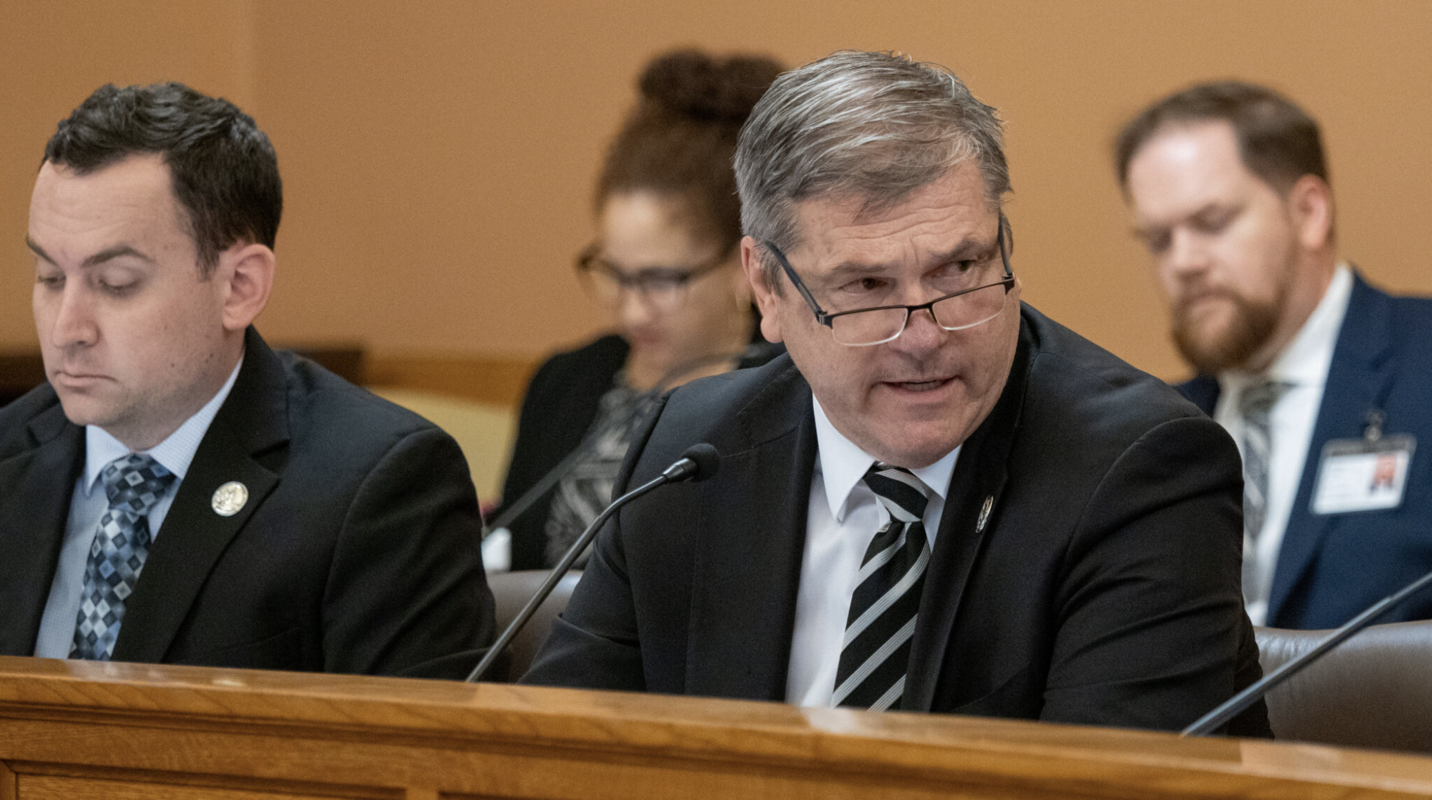  House Majority Leader Chris Croft, R-Overland Park, says months of behind-the-scene work went into a Kansas House bill designed to reduce administrative burdens at public universities under jurisdiction of the Kansas Board of Regents. This Jan. 8, 2026, image is of Croft on the House floor at the Capitol. (Photo by Sherman Smith/Kansas Reflector)
