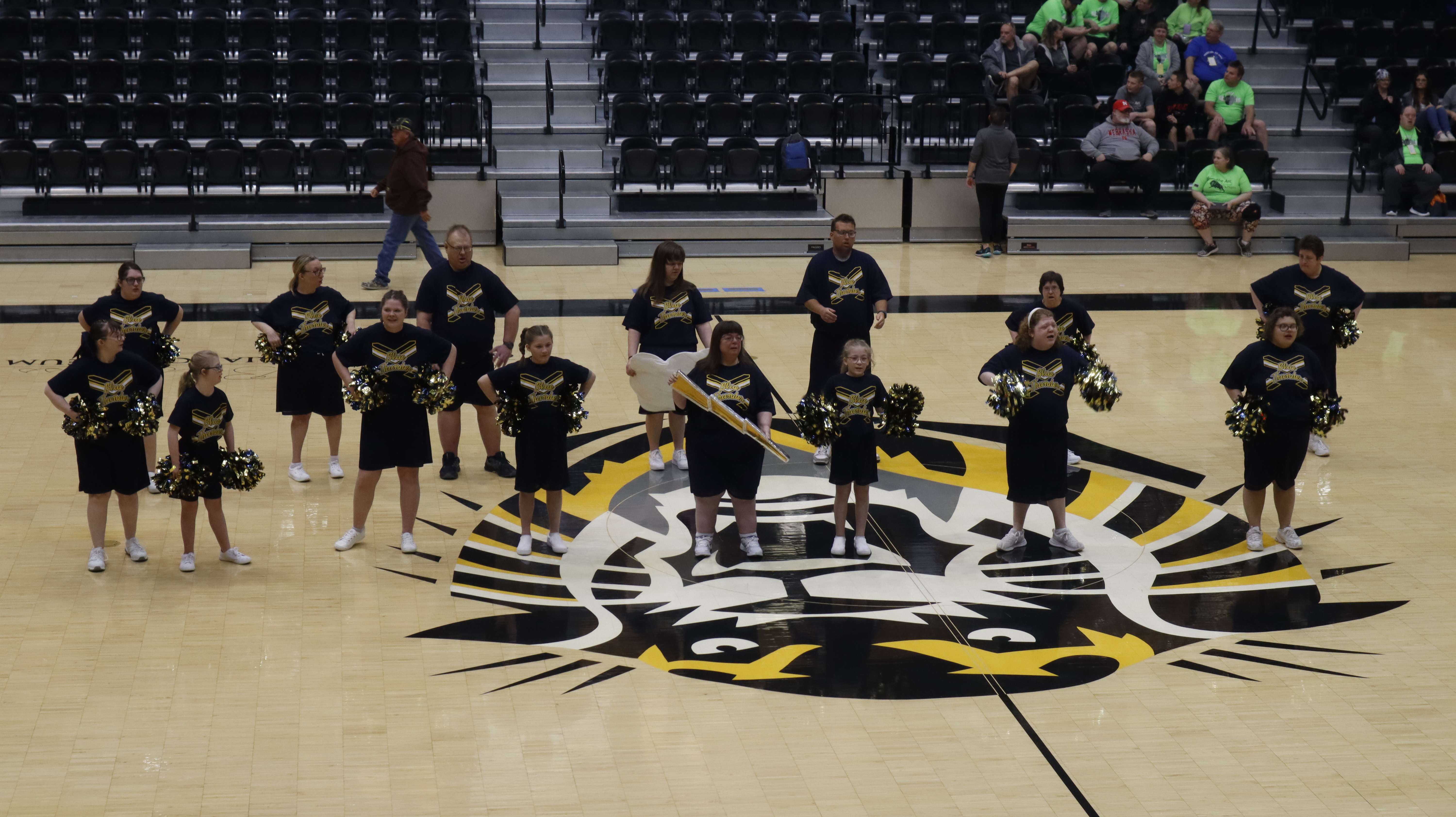 A cheerleading team performing at the 2025 state cheerleading tournament. Photo courtesy of Special Olympics Kansas