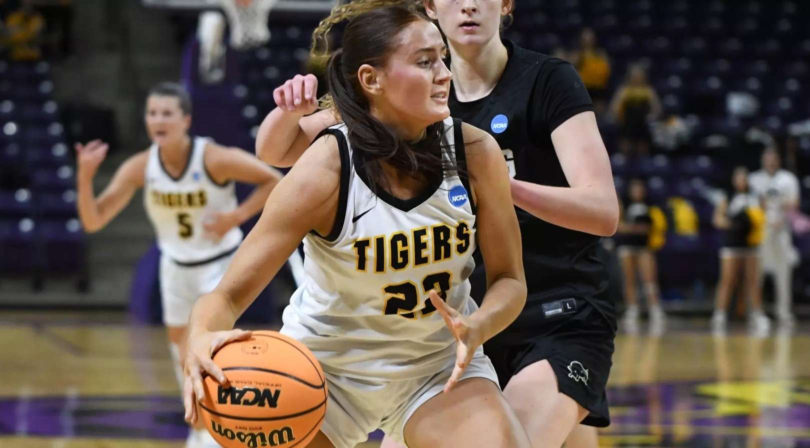Fort Hays State's Talexa Weeter (22) drives to the basket in the first half of an NCAA II Tournament game against No. 20 Harding on Friday, March 13, 2026 in Mankato, Minn. (FHSU Athletics photo/Ryan Prickett)