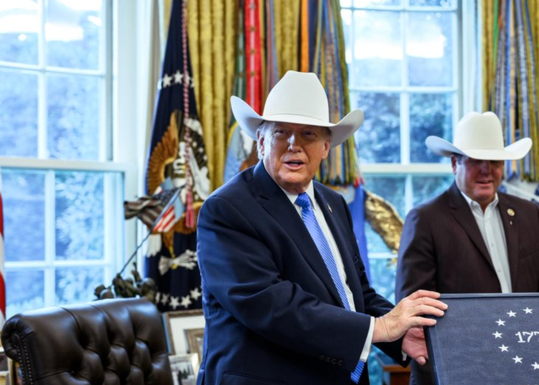 President Trump met with rodeo champions on Friday in the Oval Office- photo White House