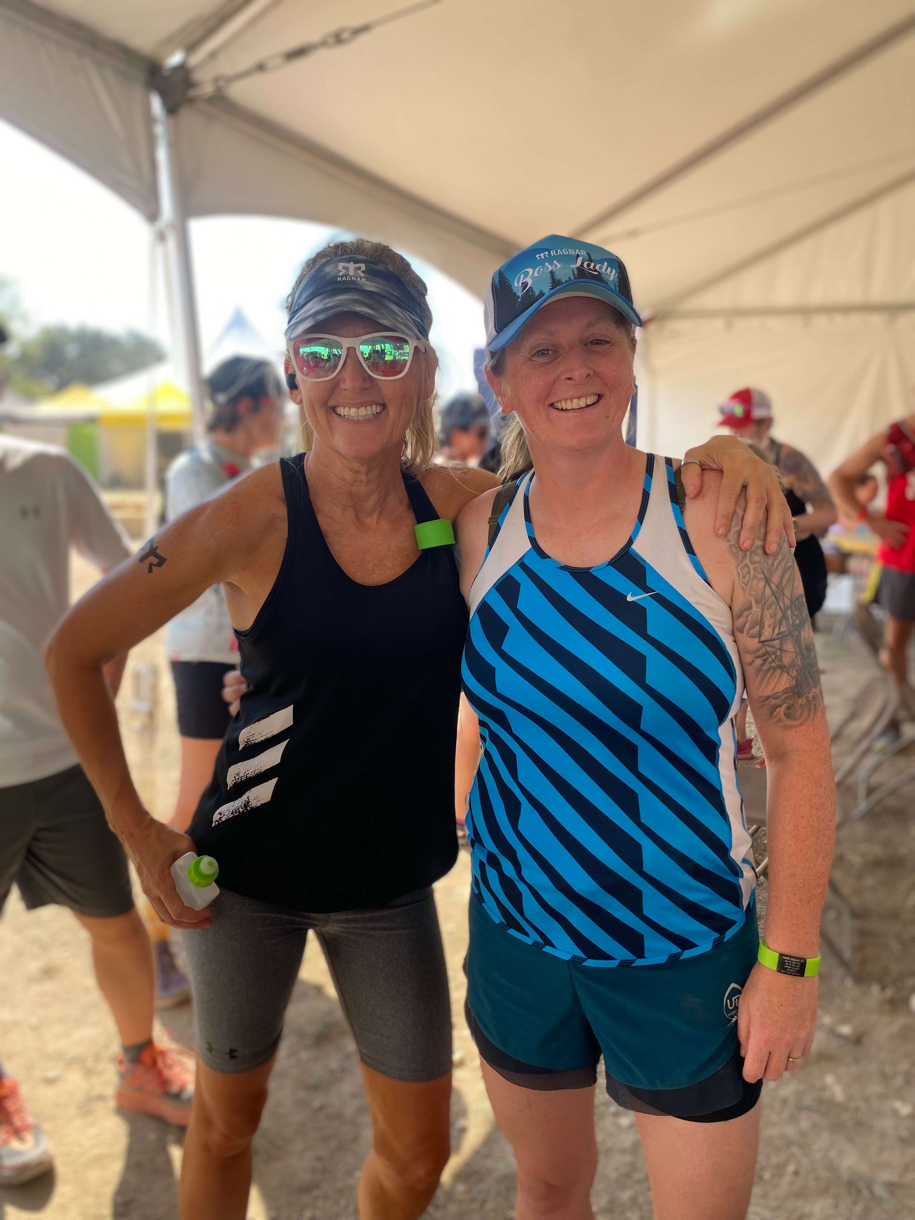 Kari Fear and Amanda Wishaar during the Texas Hill Country Ragnar Trail in 2024.