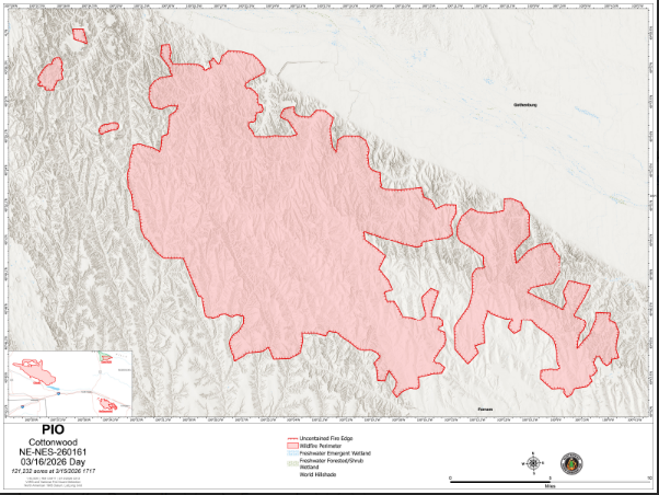 Cottonwood Fire Map, March 16, 2026 (courtesy Nebraska Emergency Management Association).