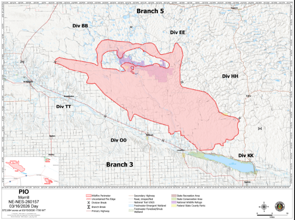 Morrill Fire Map, March 16, 2026 (courtesy Nebraska Emergency Management Association).