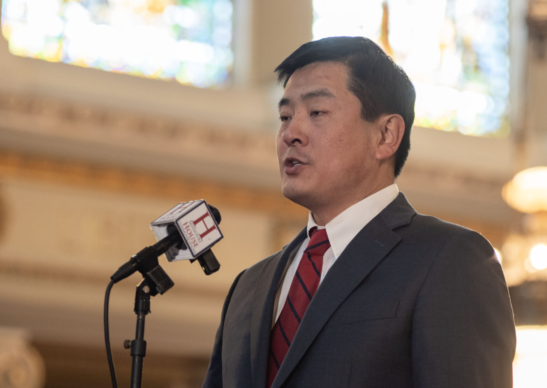 Missouri House Speaker Jon Patterson, a Lee’s Summit Republican, speaks during a mid-session press conference Thursday (Annelise Hanshaw/Missouri Independent).