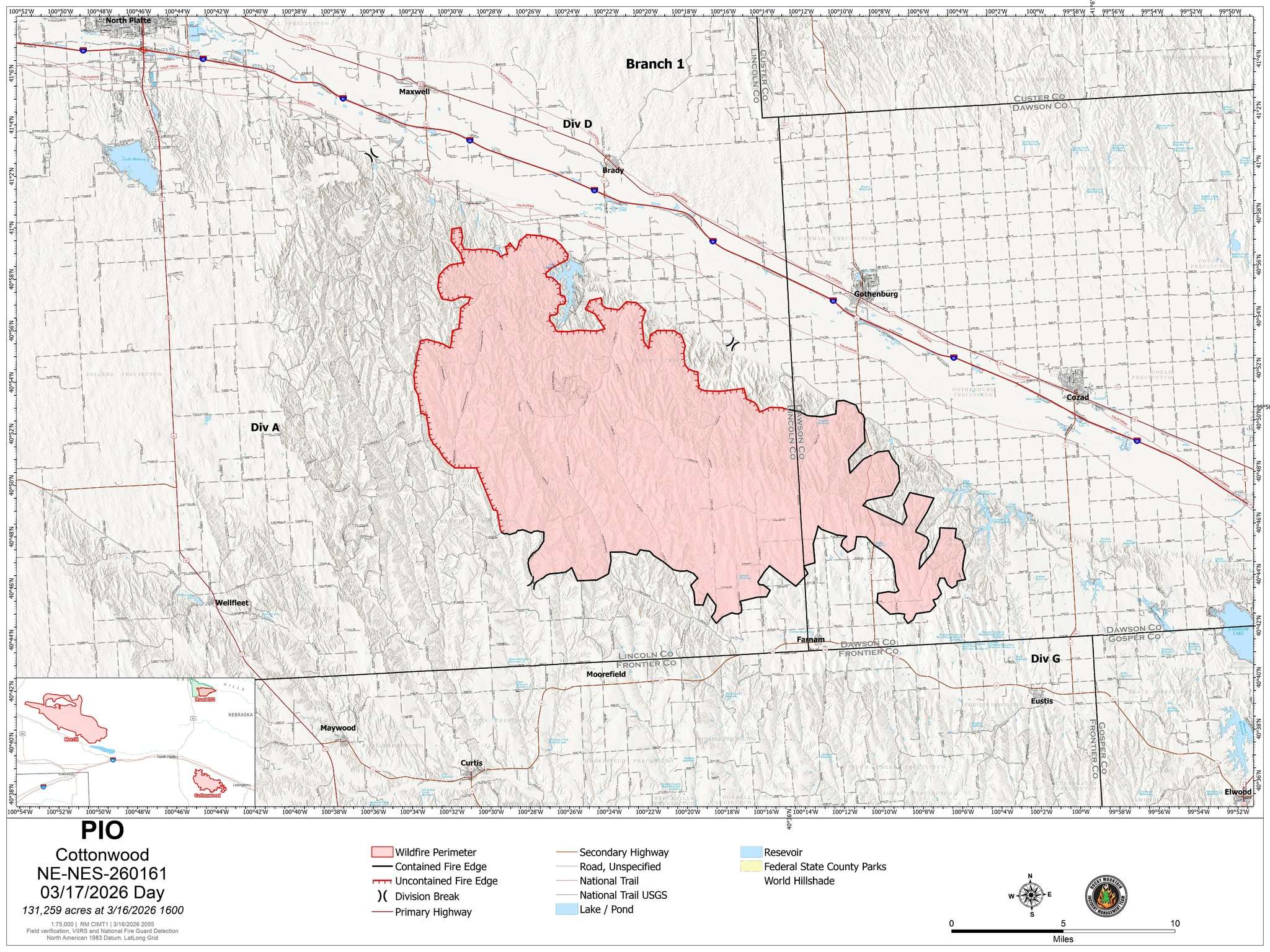 Updated Cottonwood Fire map from Rocky Mountain Complex Incident Management Team 1, March 17, 2026.