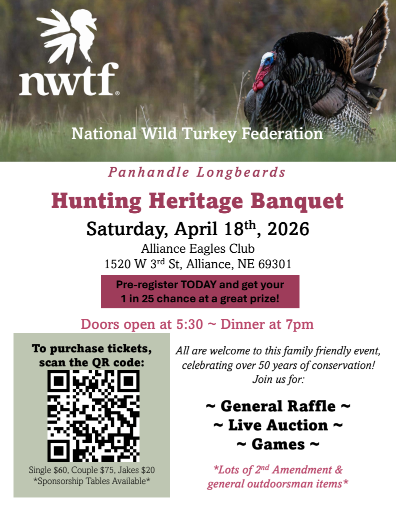 NWTF Dinner scheduled for Saturday, April 18th, 2026 at Alliance Eagles Club.