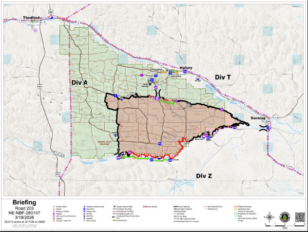 Road 203 Fire Map update, March 18, 2026