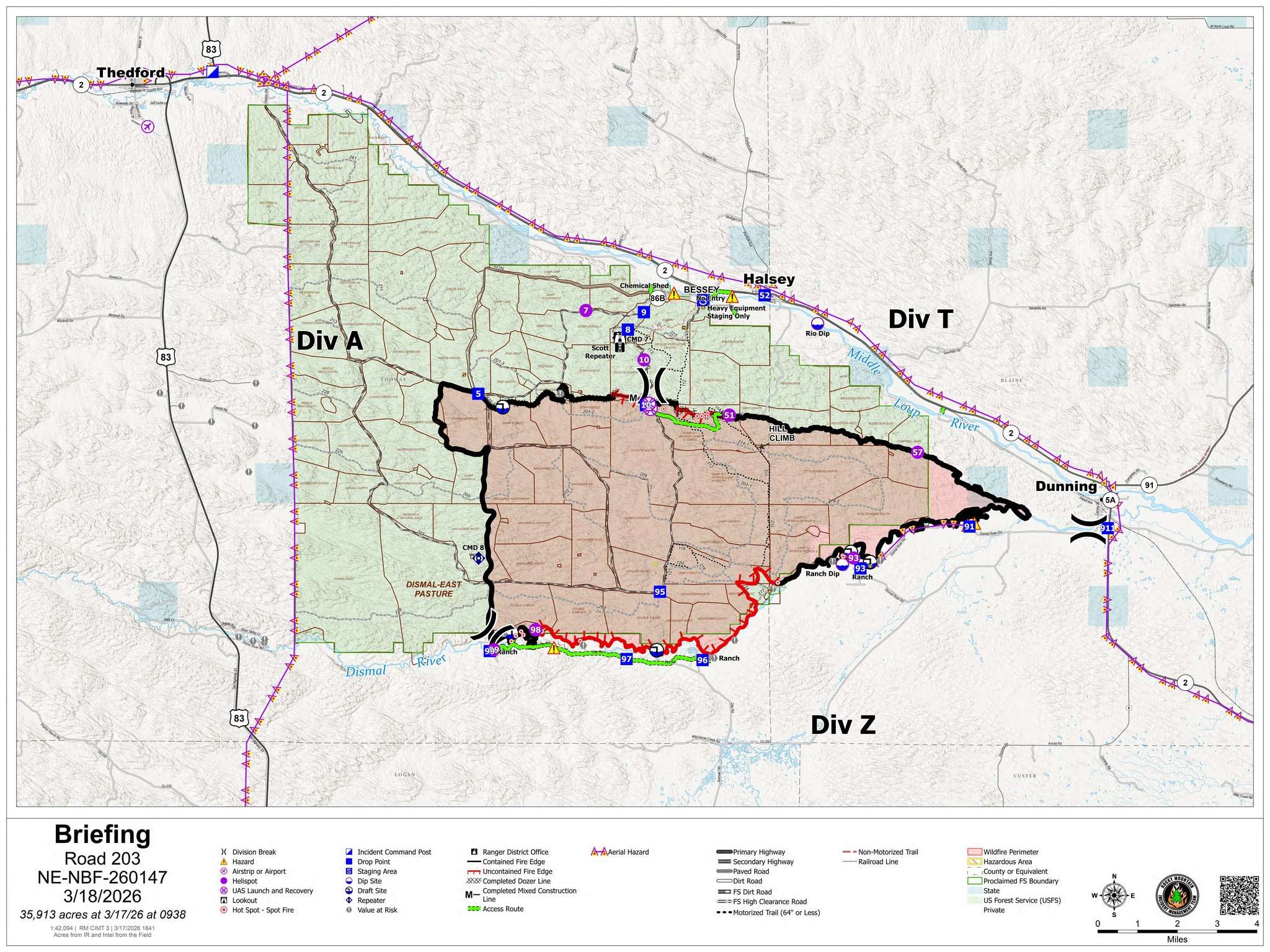 Road 203 Fire Map update from March 18, 2026. 
