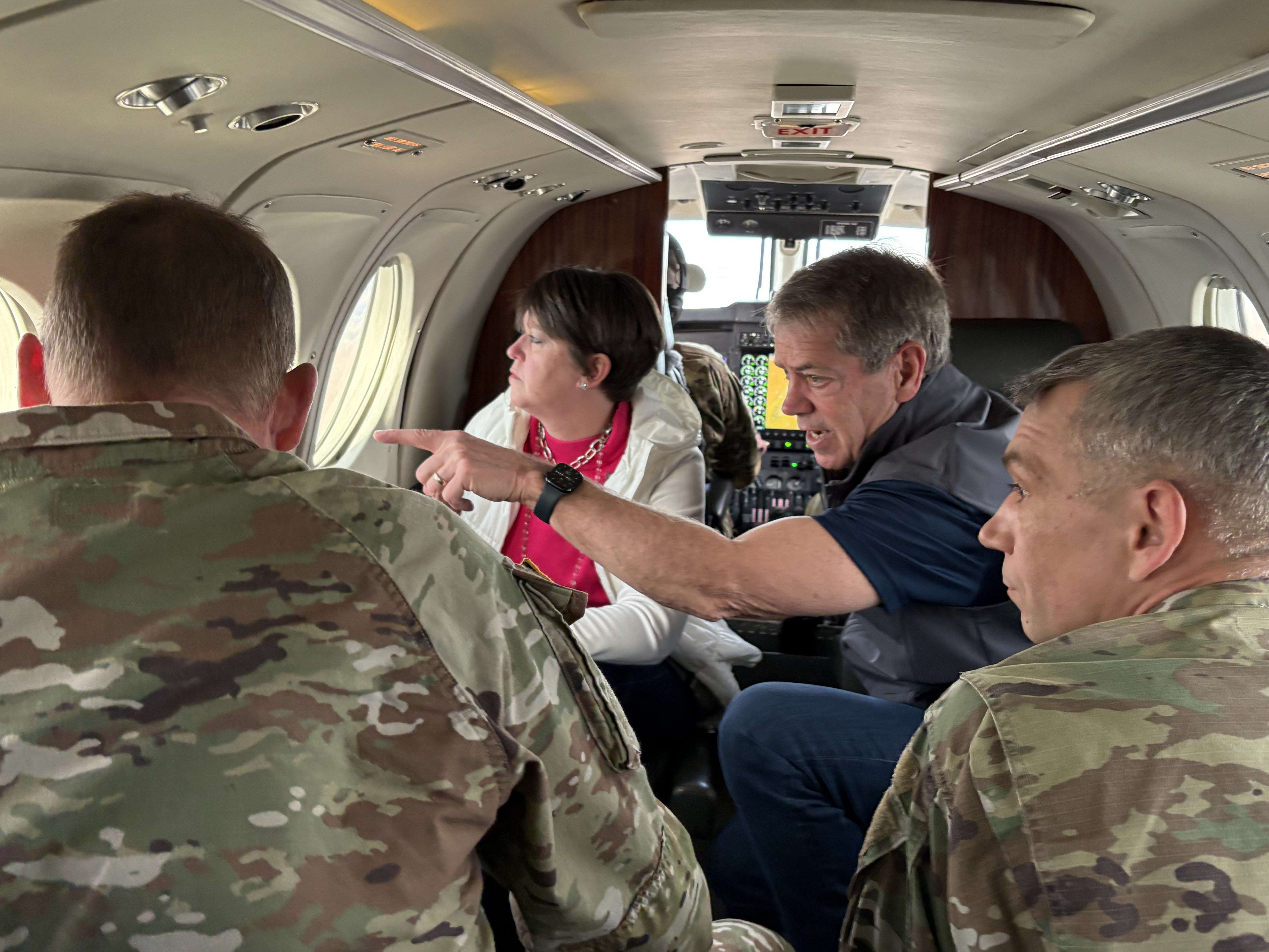 During Gov. Jim Pillen's visit to Brady, Ne to talk with fire crews, community members, ranchers, and government officials, he took an aerial tour of the Cottonwood Fire with members of the Nebraska National Guard. March 18, 2026. (Office of the Governor) 