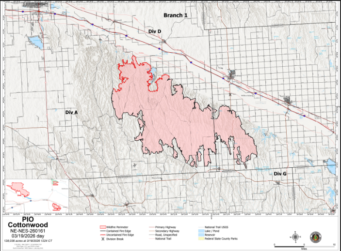 Morning Update Cottonwood Fire, March 19, 2026 (courtesy NEMA).