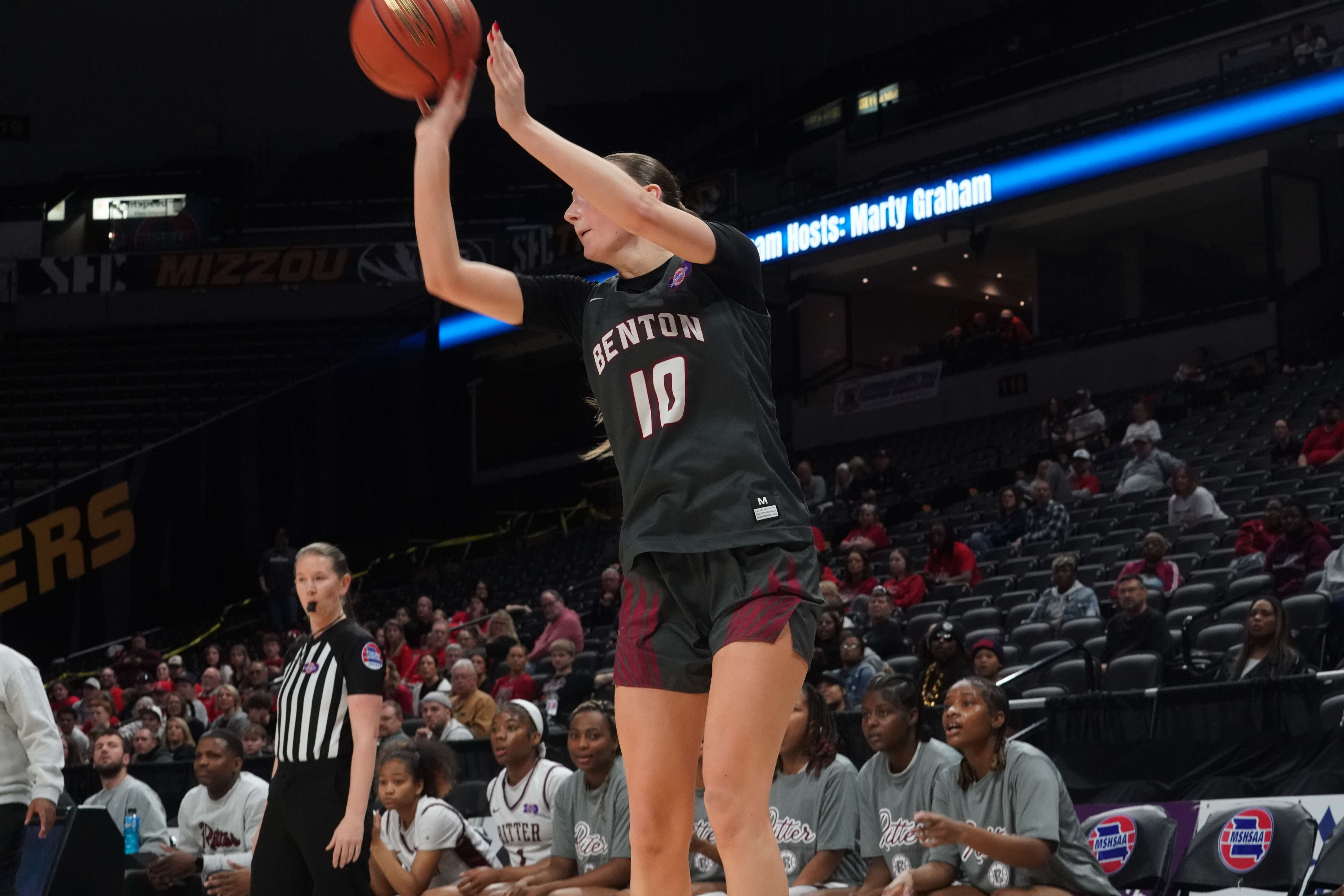 Jalynn Brown put up 14 points in Benton's 65-60 loss to Cardinal Ritter in the MSHSAA Class 4 third place game on Thursday morning/ Photo courtesy of Clifton Grooms