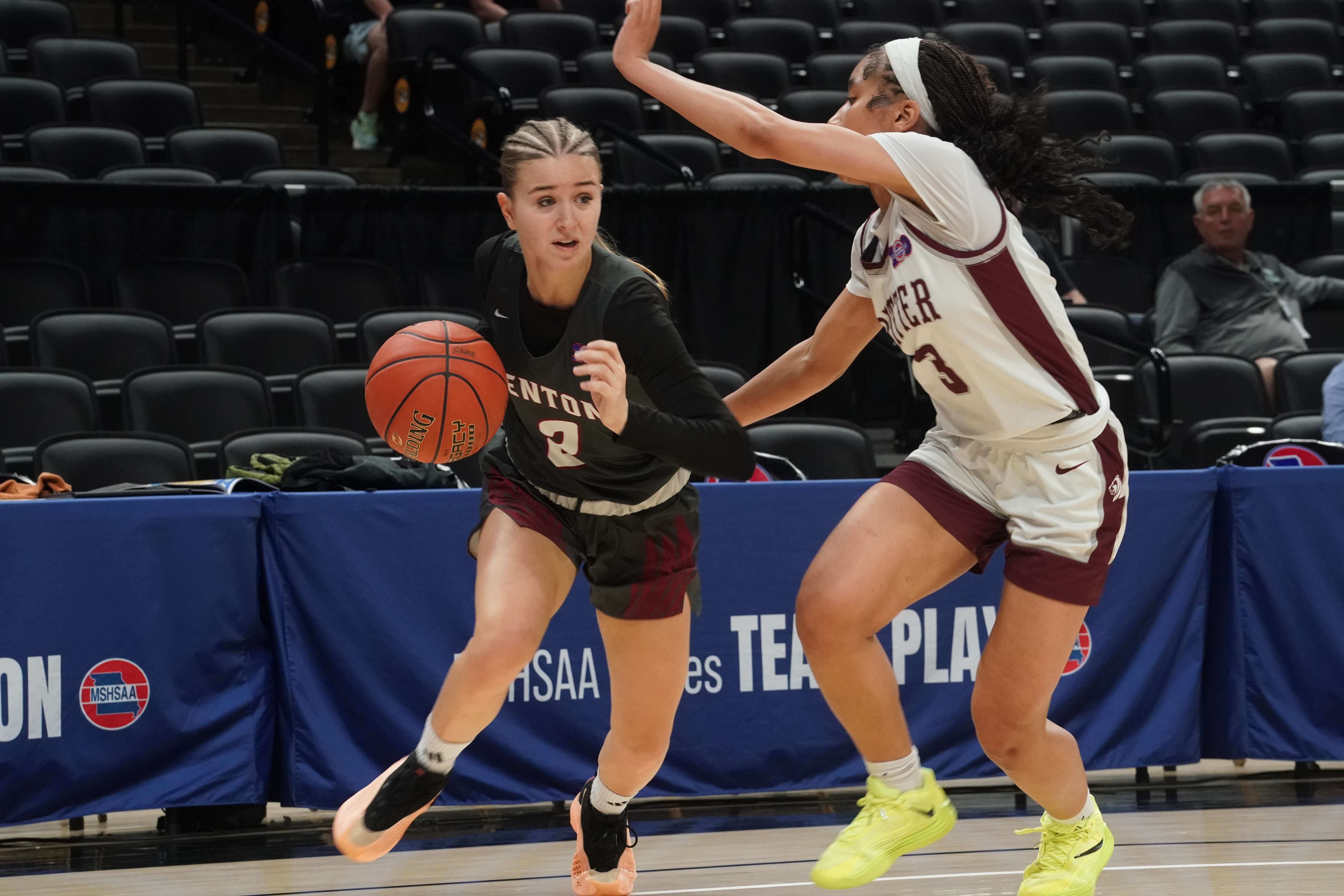 Jerzey Ziolkowski drives around a Cardinal Ritter defender during Benton's 65-60 loss in the MSHSAA Class 4 Third Place game/ Photo courtesy of Clifton Grooms&nbsp;