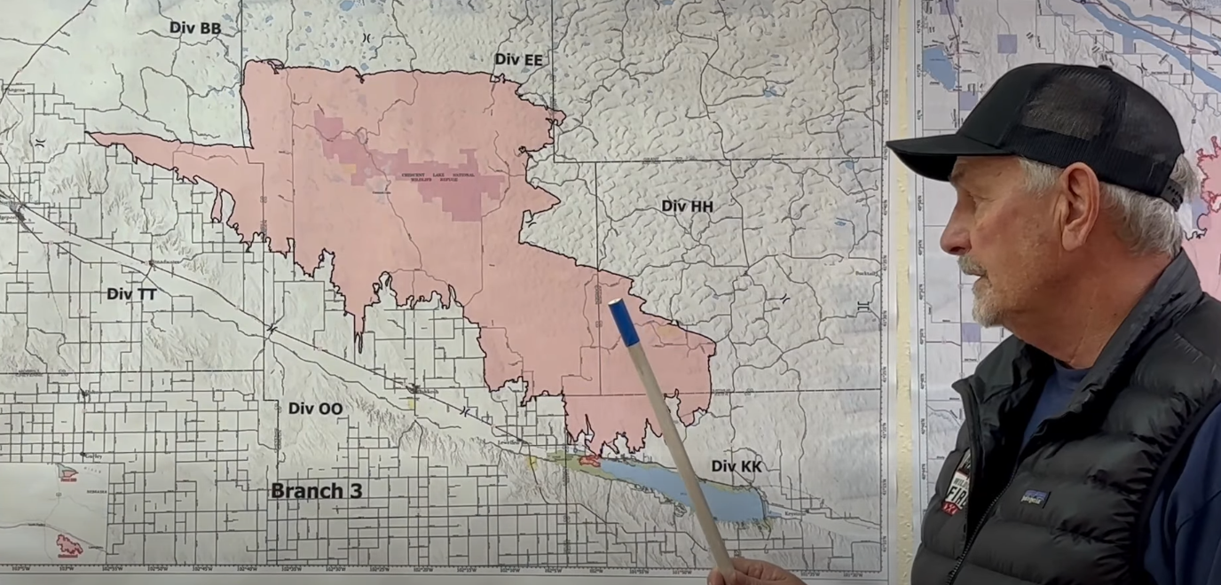 Rob Powell with Rocky Mountain Complex Incident Management Team 1 gives update, March 20, 2026, on Morrill and Cottonwood Fire in Western Nebraska.