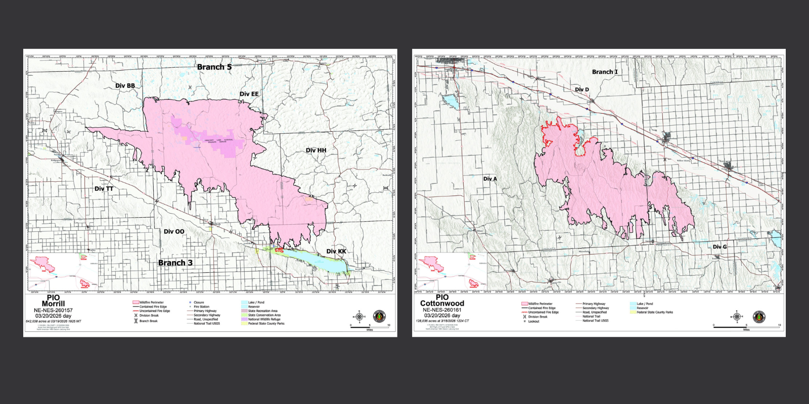 Morrill and Cottonwood Fires Map Images March 20, 2026