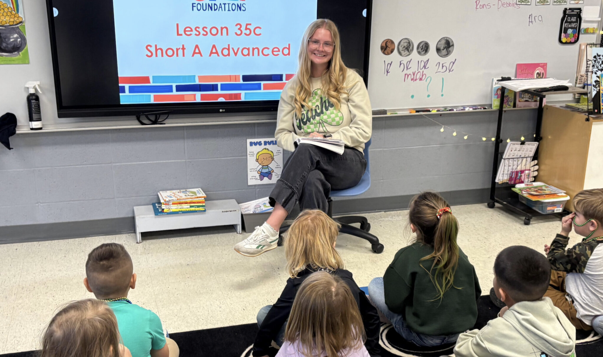  Ashley Wood, a second-year kindergarten teacher in Newburg, speaking to her students (photo submitted).